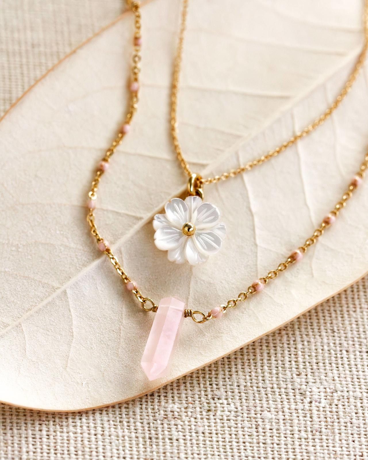 Other Luna Norte Blooming Crystal Layered Necklace Set Rose Quartz Size ONE SIZE - 1 Thumbnail