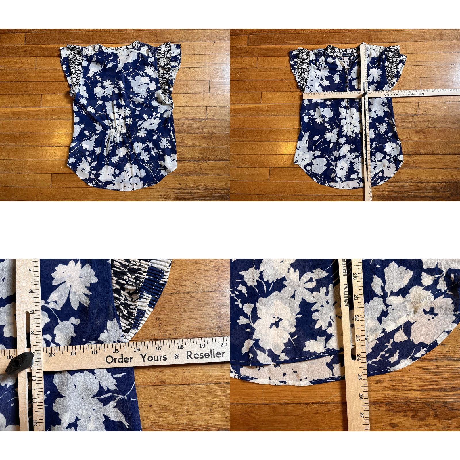Polo Ralph Lauren Polo Ralph Lauren Blouse Womens Small Floral Blue Crepe Cap Sleeve Button Pleated Short Sleeve Size S / US 4 / IT 40 - 8 Thumbnail
