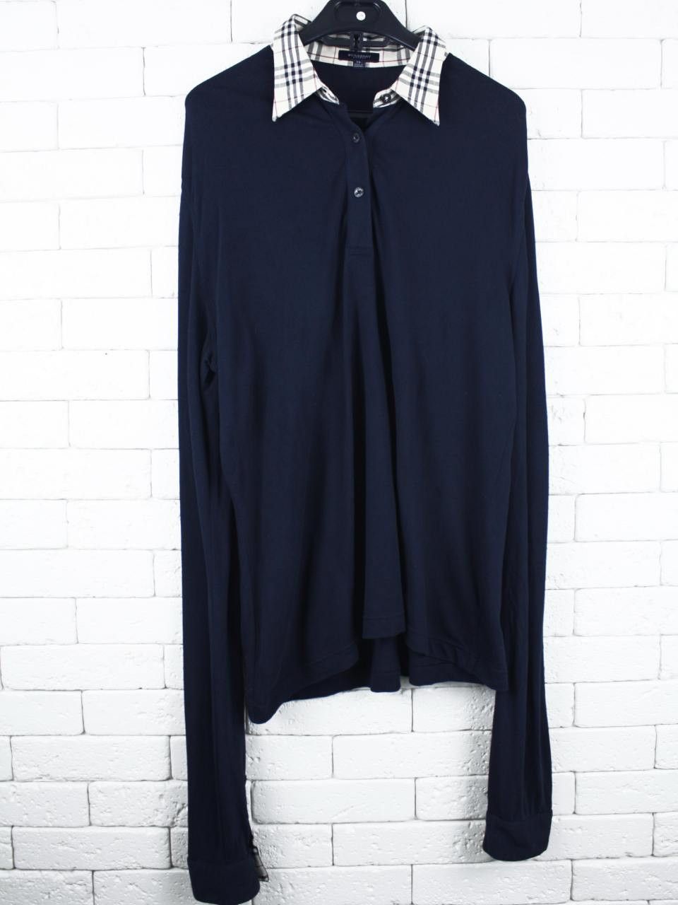 Burberry London Navy Long Sleeve Polo Collar Vintage