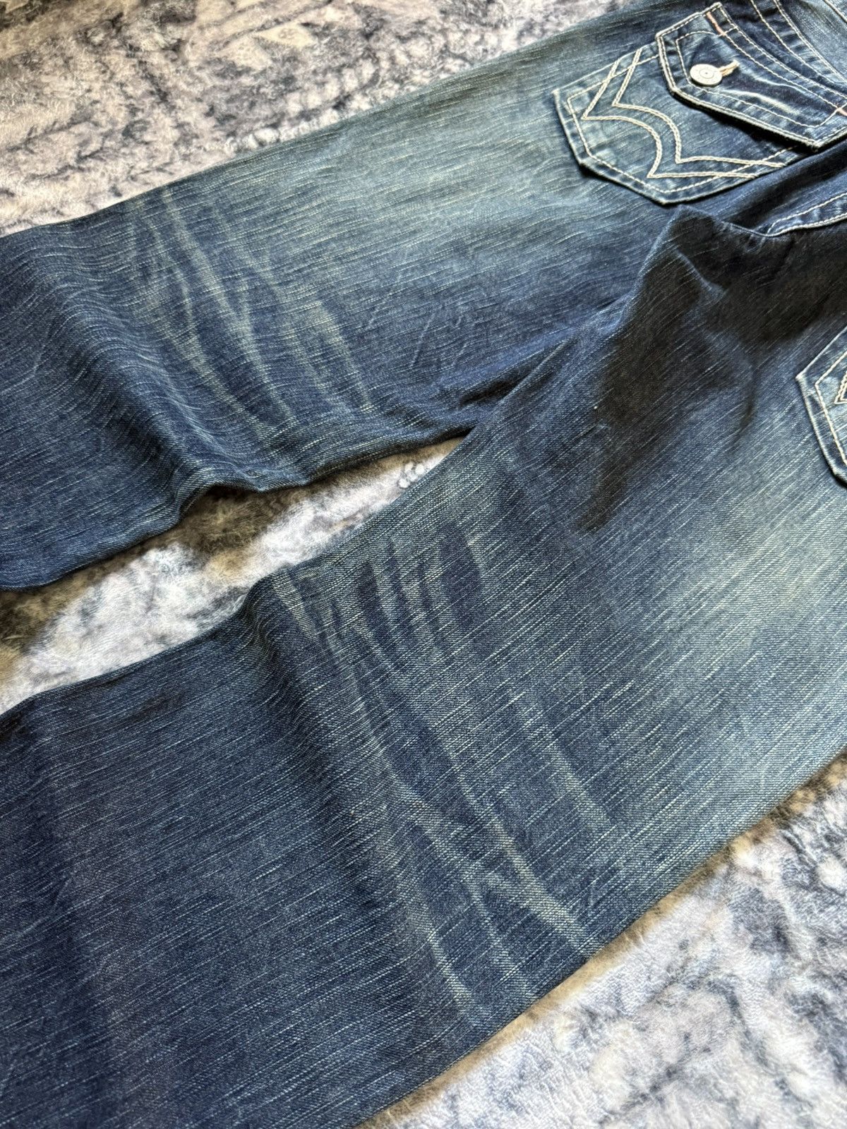 Edwin × Japanese Brand × Vintage Edwin 503 Blue Trip Flared Wide Leg Cropped Jeans Size 30" / US 8 / IT 44 - 15 Thumbnail