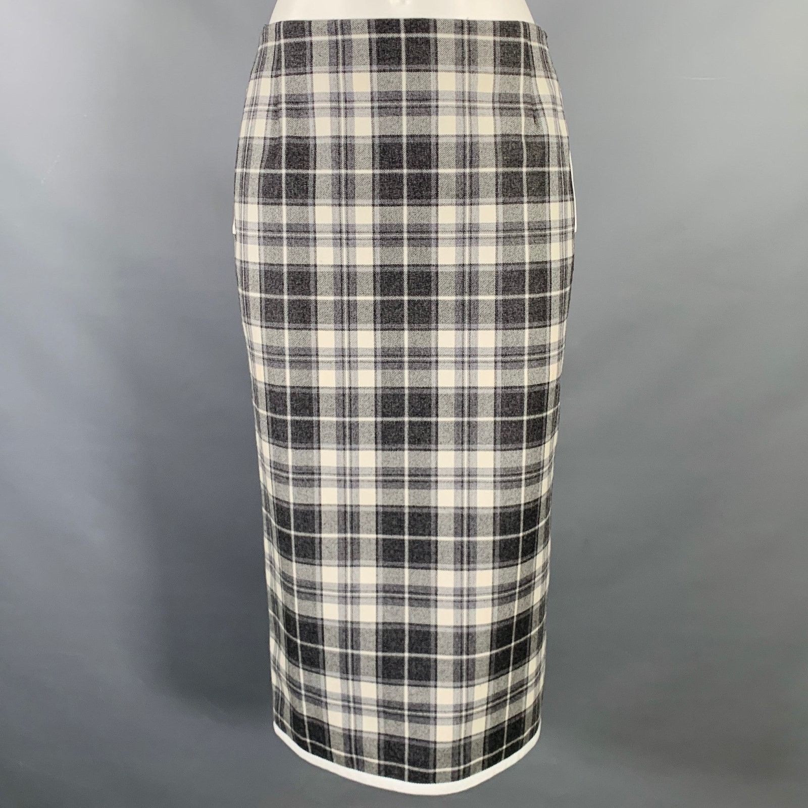 Thom Browne THOM BROWNE Grey Cream Wool Plaid Pencil Mid-Calf Skirt Size 25" / US 0 / IT 36 - 1 Thumbnail