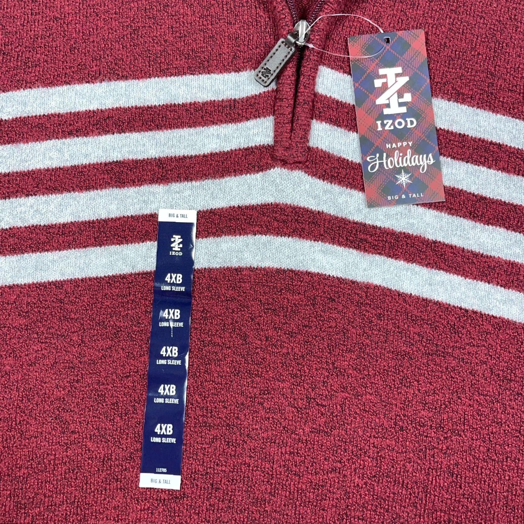 Izod IZOD Sweater Men 4XB Velvet Maroon Gray Pullover Quarter Zip Knit Stripes NEW Size US XXL / EU 58 / 5 - 3 Thumbnail