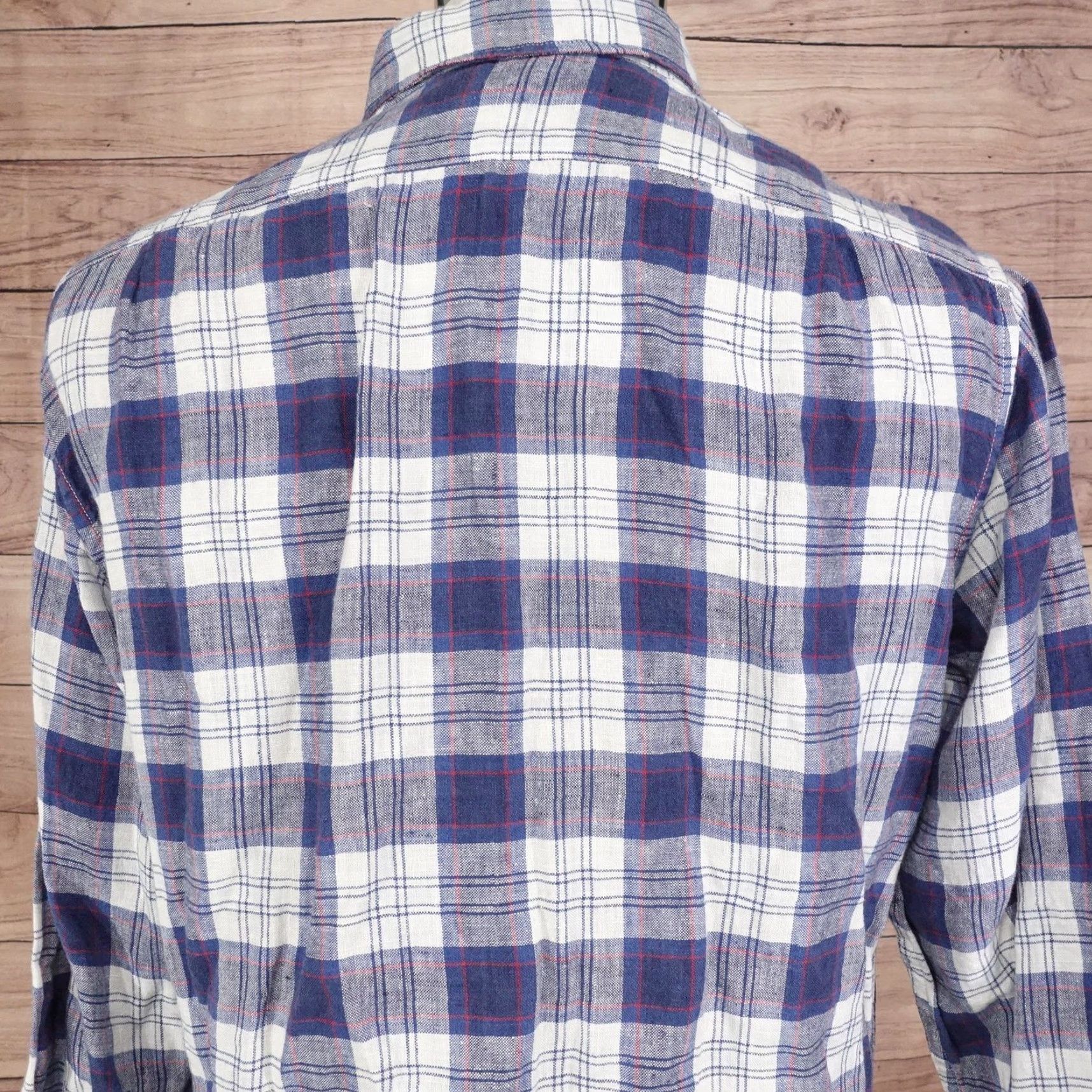 J.Crew J.Crew Mercantile Linen Shirt Blue White Plaid Mens Medium Long Sleeve Button Down Size US M / EU 48-50 / 2 - 5 Thumbnail