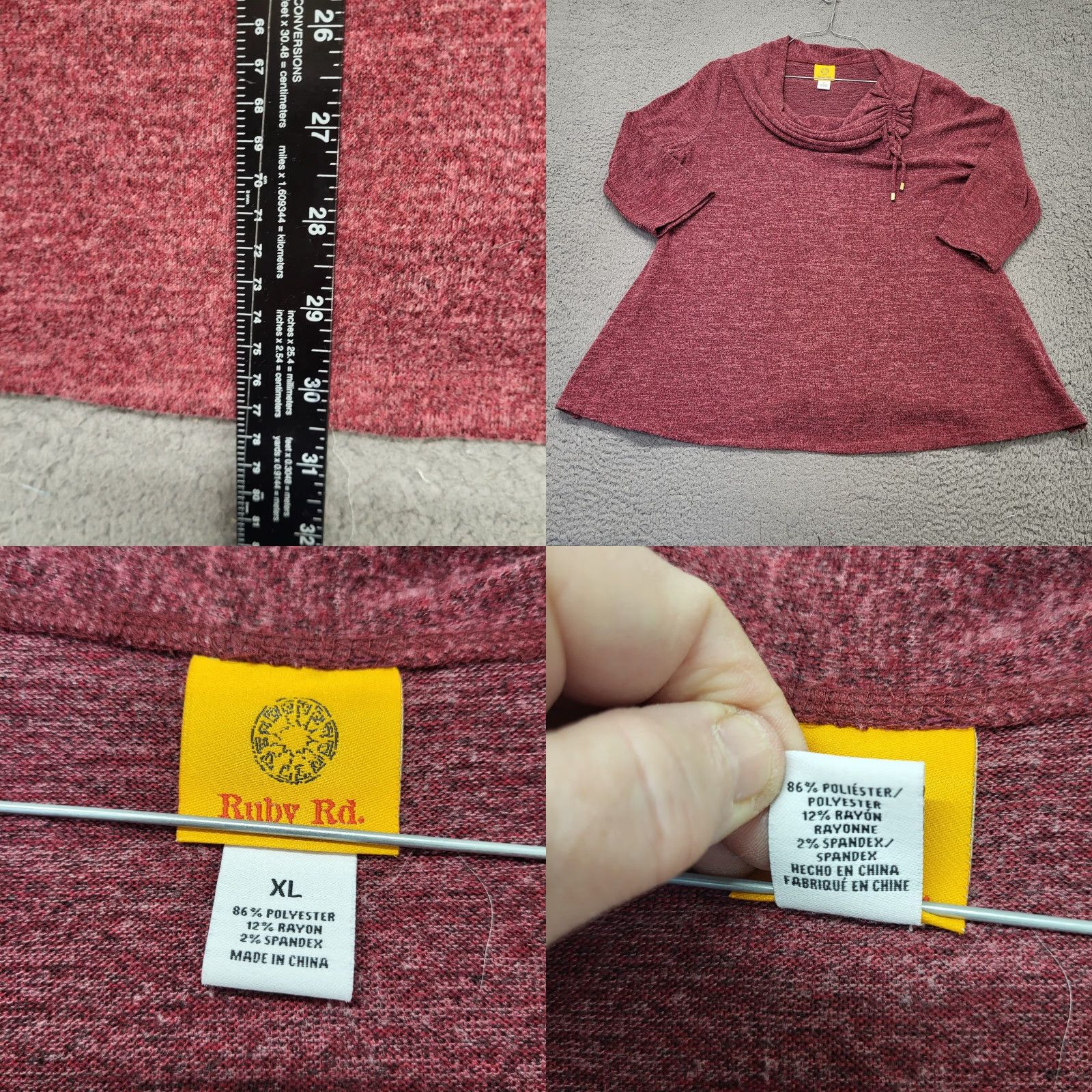 Vintage Ruby Rd Dress Women's XL Cranberry Red Buttery Soft Scoop Neck Tunic Top Size XL / US 12-14 / IT 48-50 - 8 Thumbnail
