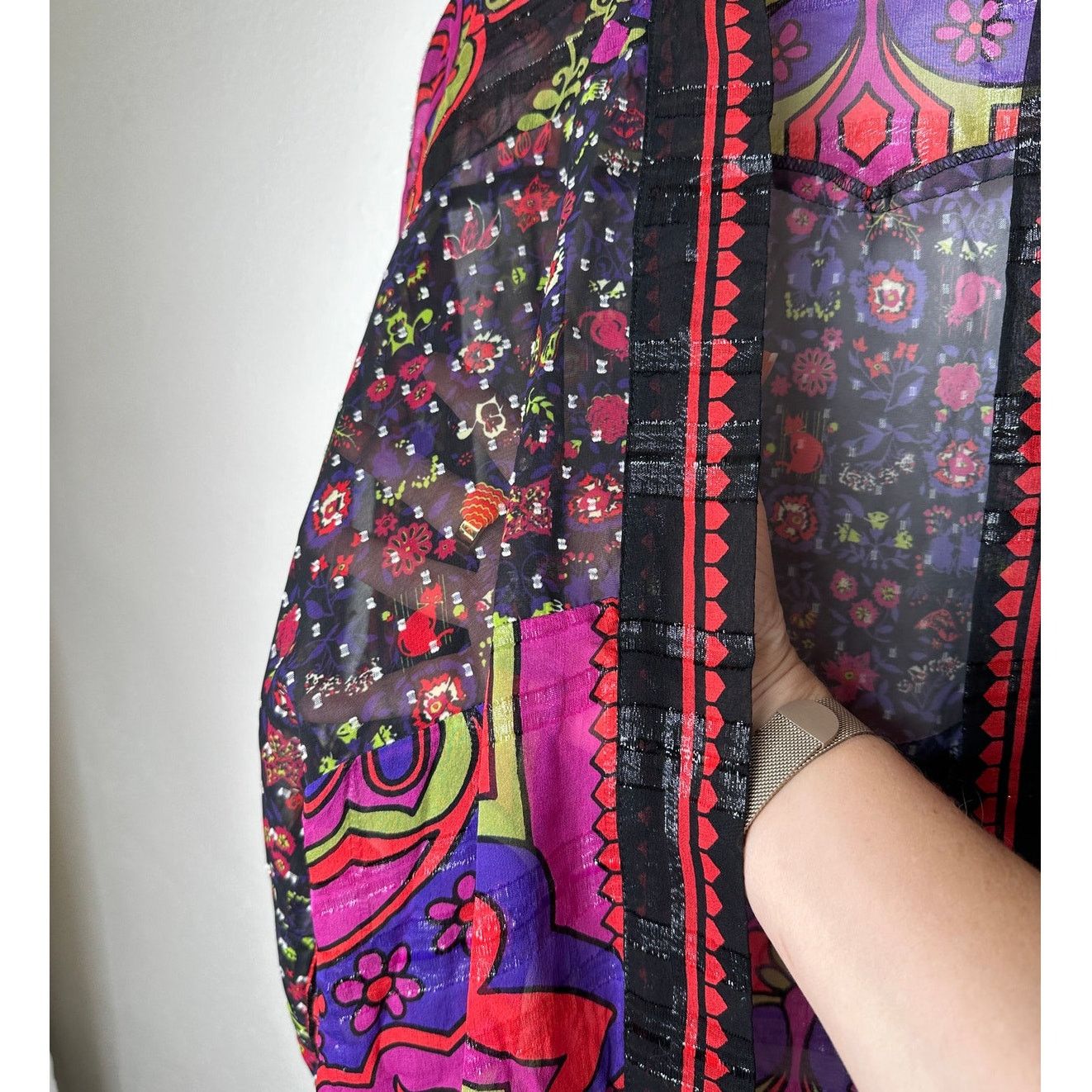 Anna Sui Anna Sui Multi Pink Black Sheer Floral Paisley Kimono M / L Size M / US 6-8 / IT 42-44 - 7 Thumbnail