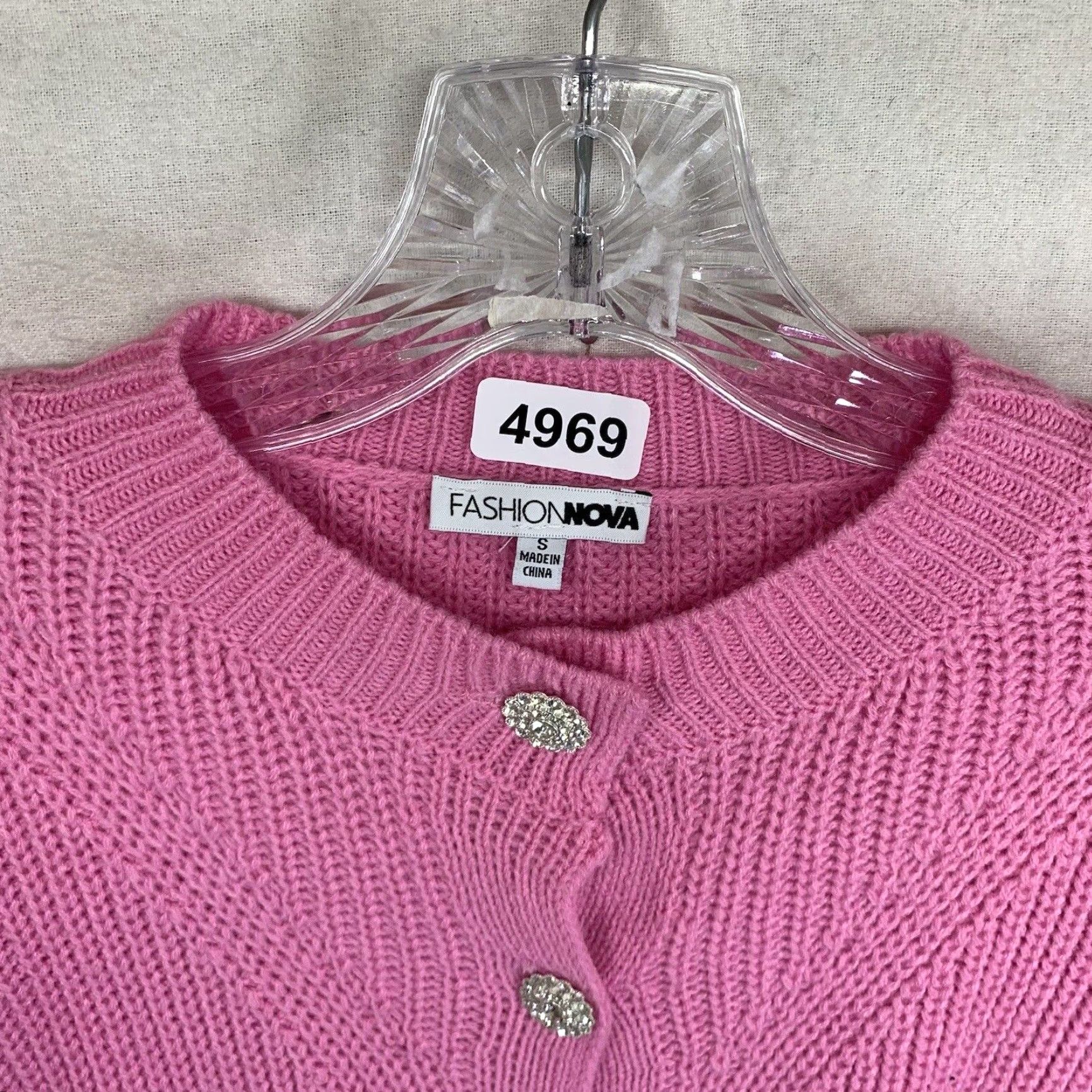 Fashion Nova VINTAGE Fashion Nova Women's Pink Cardigan Sweater Small Waffle-Knit Long Sleeve Acrylic Button 90s classic Size S / US 4 / IT 40 - 3 Thumbnail