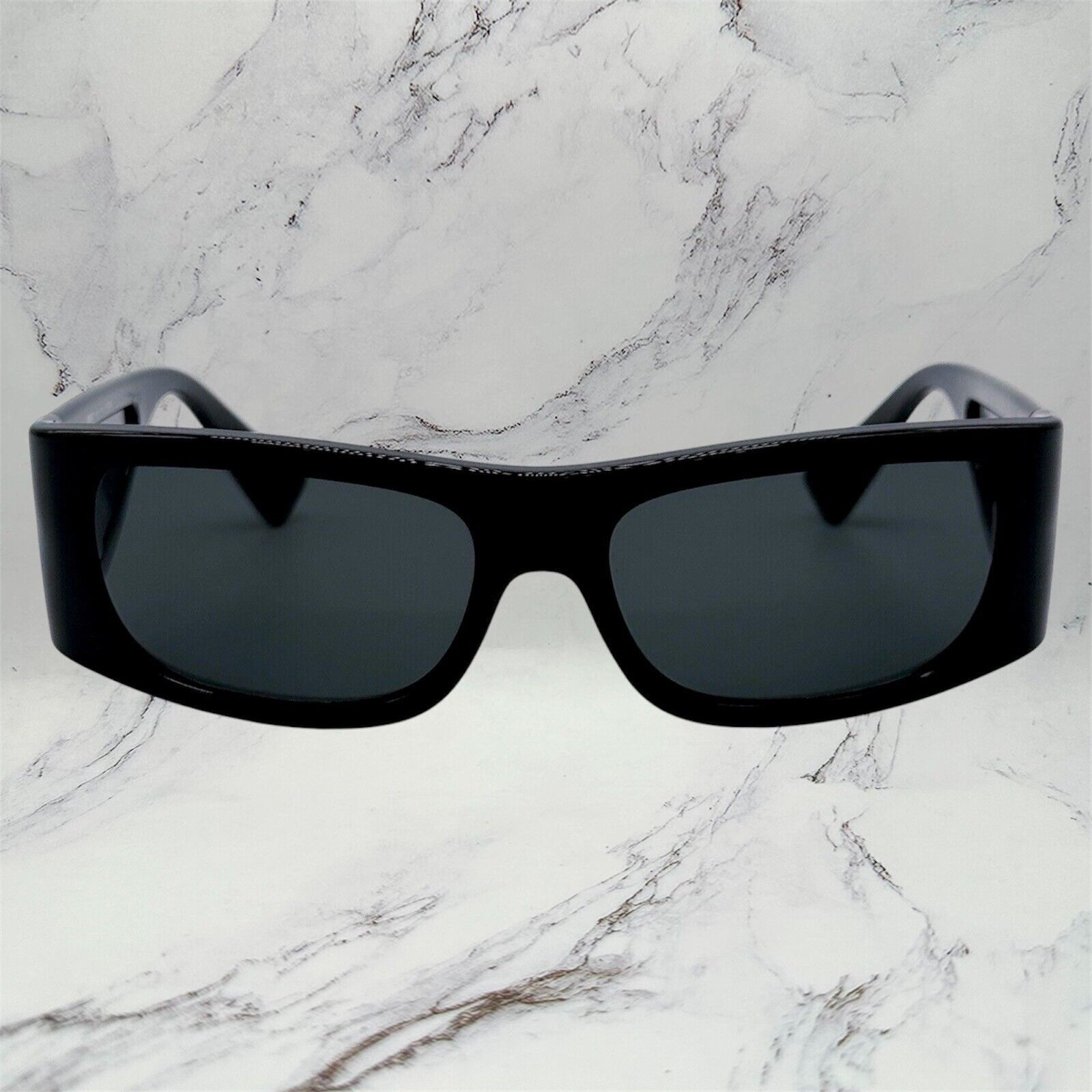 Versace VERSACE Sunglasses New Black Square Wrap Shield Mask Acetate Size ONE SIZE - 3 Thumbnail
