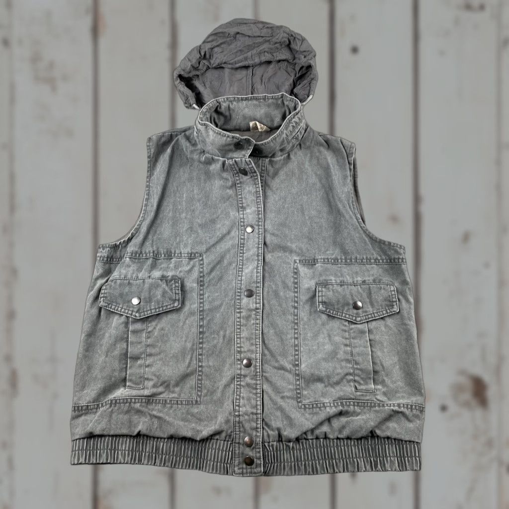 Denime VINTAGE Small Sweater Vest With Hideaway Hood Denim Shell Polyester Lined Gray Vest Mens S Gray 80s 90s Art Rock Outfit Clothing Size US S / EU 44-46 / 1 - 1 Thumbnail