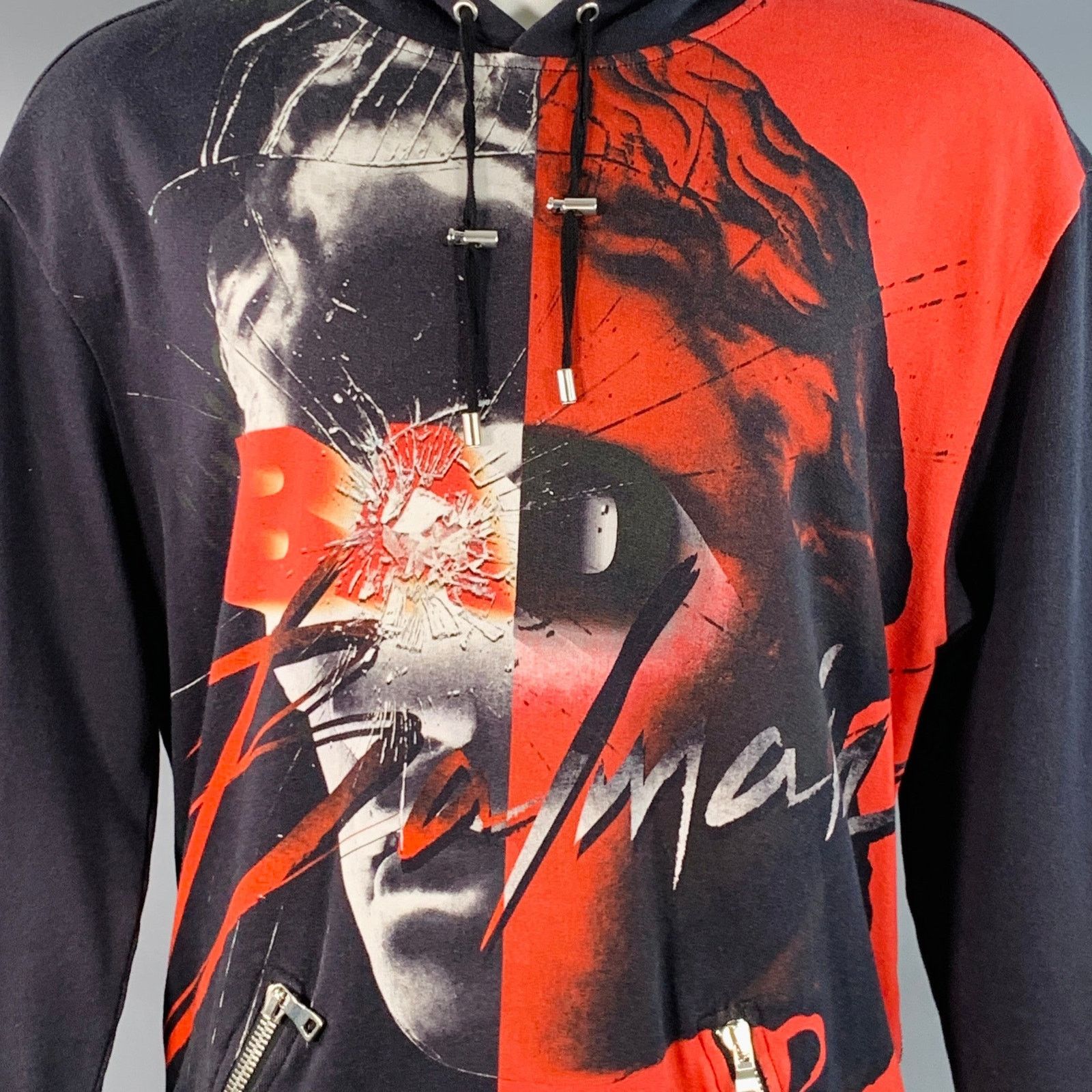 Balmain Size M Black Red White Graphic Cotton Hoodie Sweatshirt Size US M / EU 48-50 / 2 - 2 Thumbnail