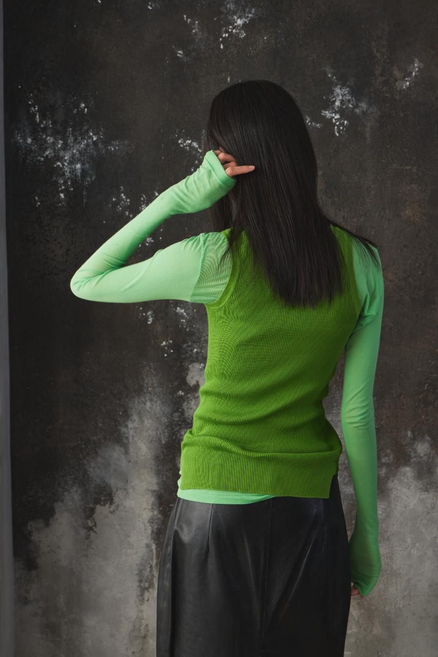 Auralee AURALEE Grass Green High-Gauge Ribbed Knit Tank Top Size S / US 4 / IT 40 - 4 Thumbnail
