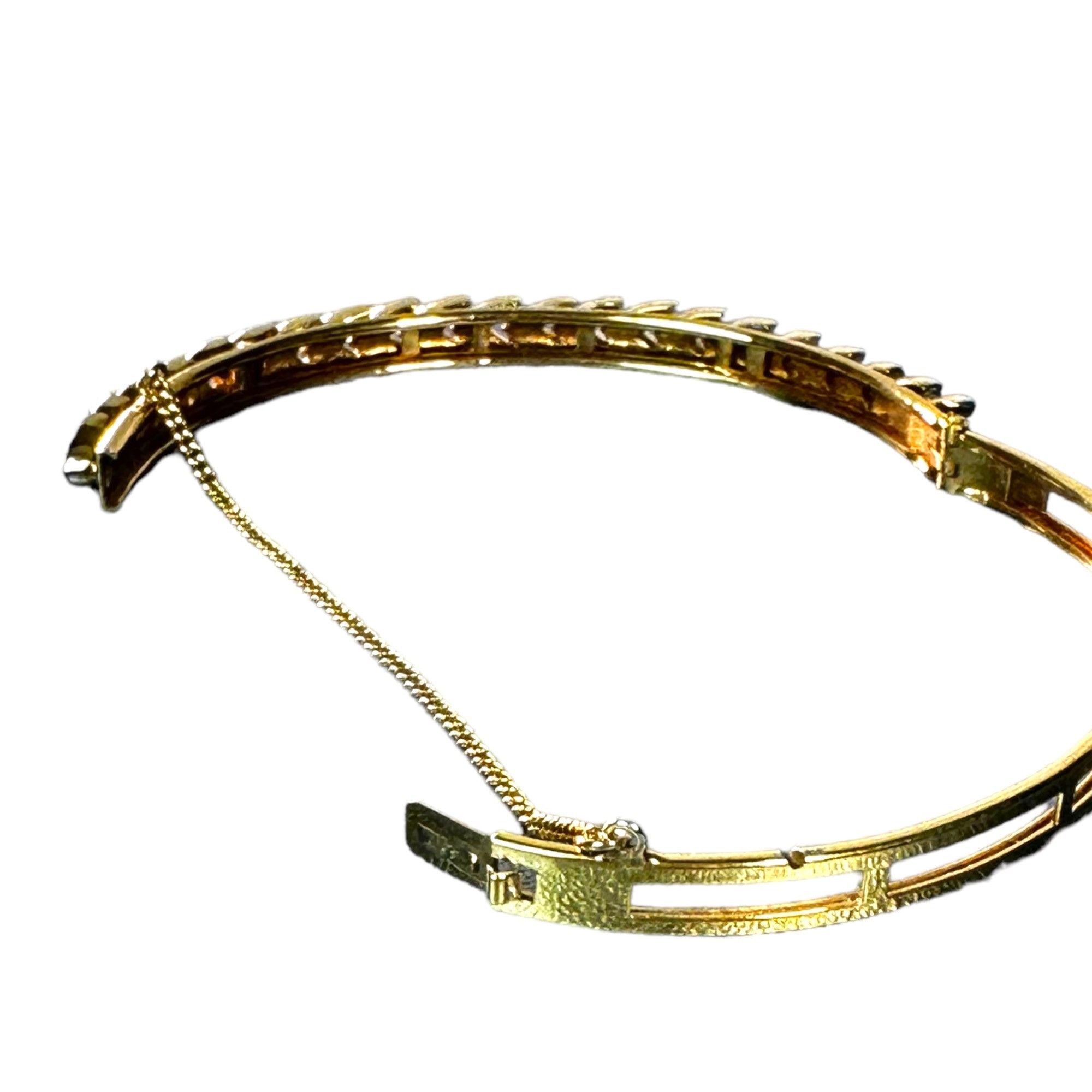 Vintage Elegant Cubic Zirconia Leaf Design Golden Bangle Bracelet Size ONE SIZE - 6 Thumbnail