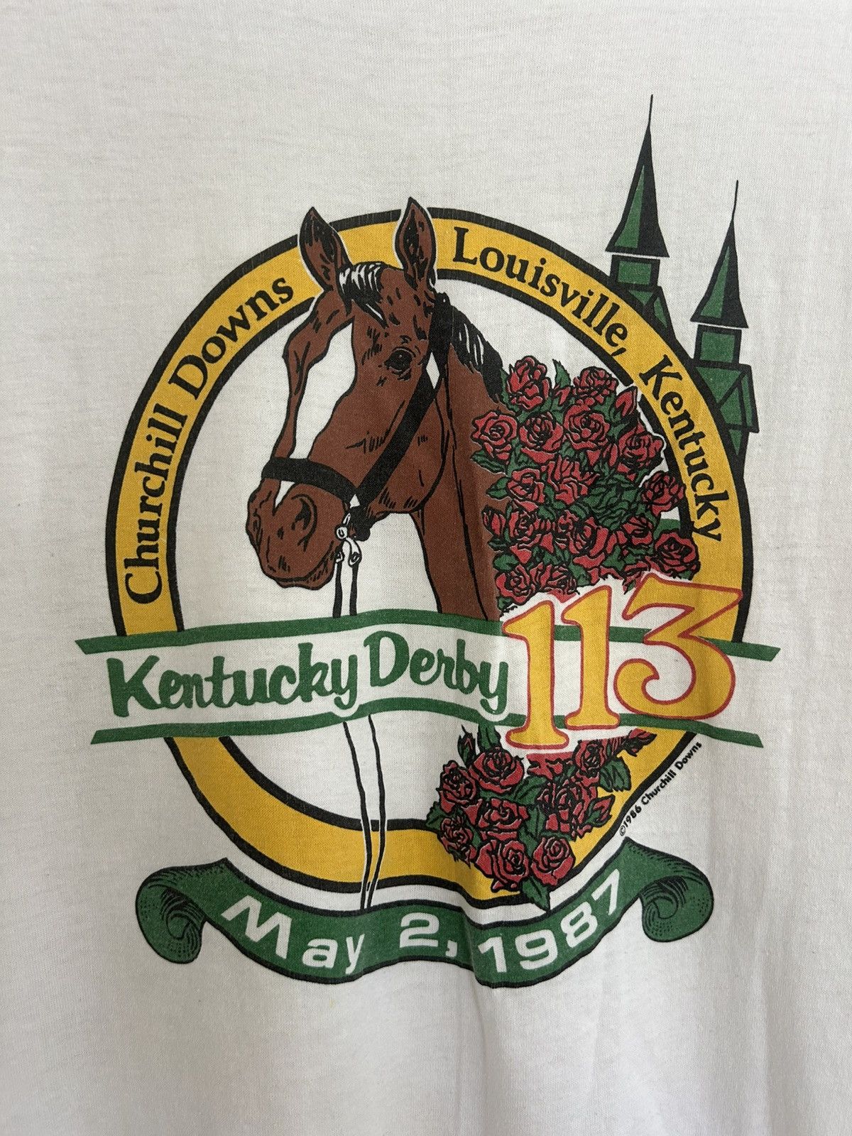 Vintage 1986 Vintage Kentucky Derby 113 Horse Graphic T-shirt Size US L / EU 52-54 / 3 - 1 Thumbnail