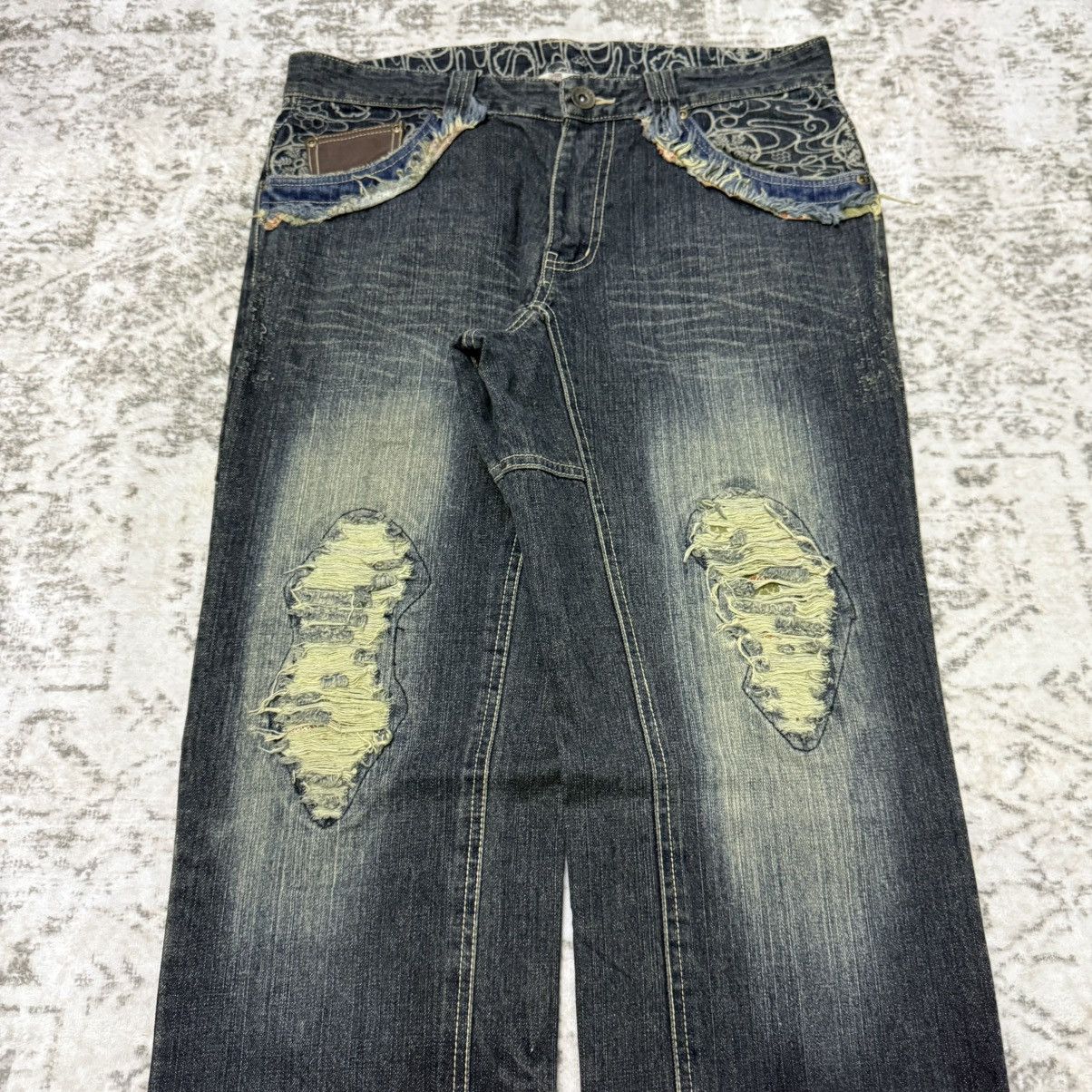 Kapital Gumu Japan Distressed Boro Honeycomb Loose Jeans Size US 33 - 6 Thumbnail
