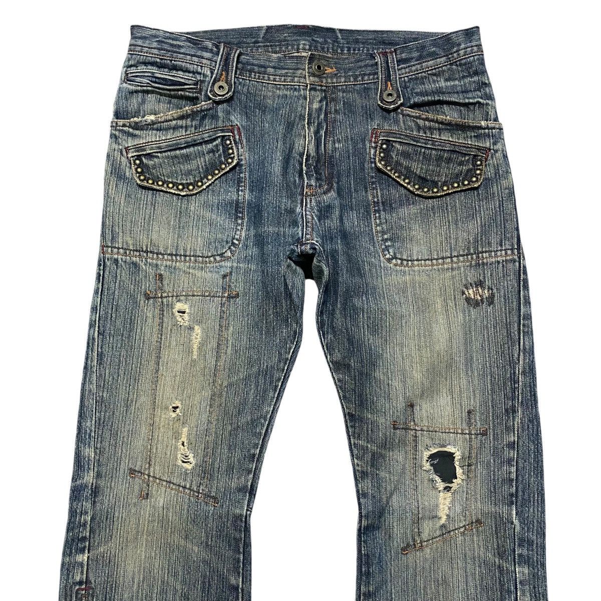 Japanese Brand Difference Rupert Denim Flare Jeans Multi Pocket Studded Size US 33 - 3 Thumbnail