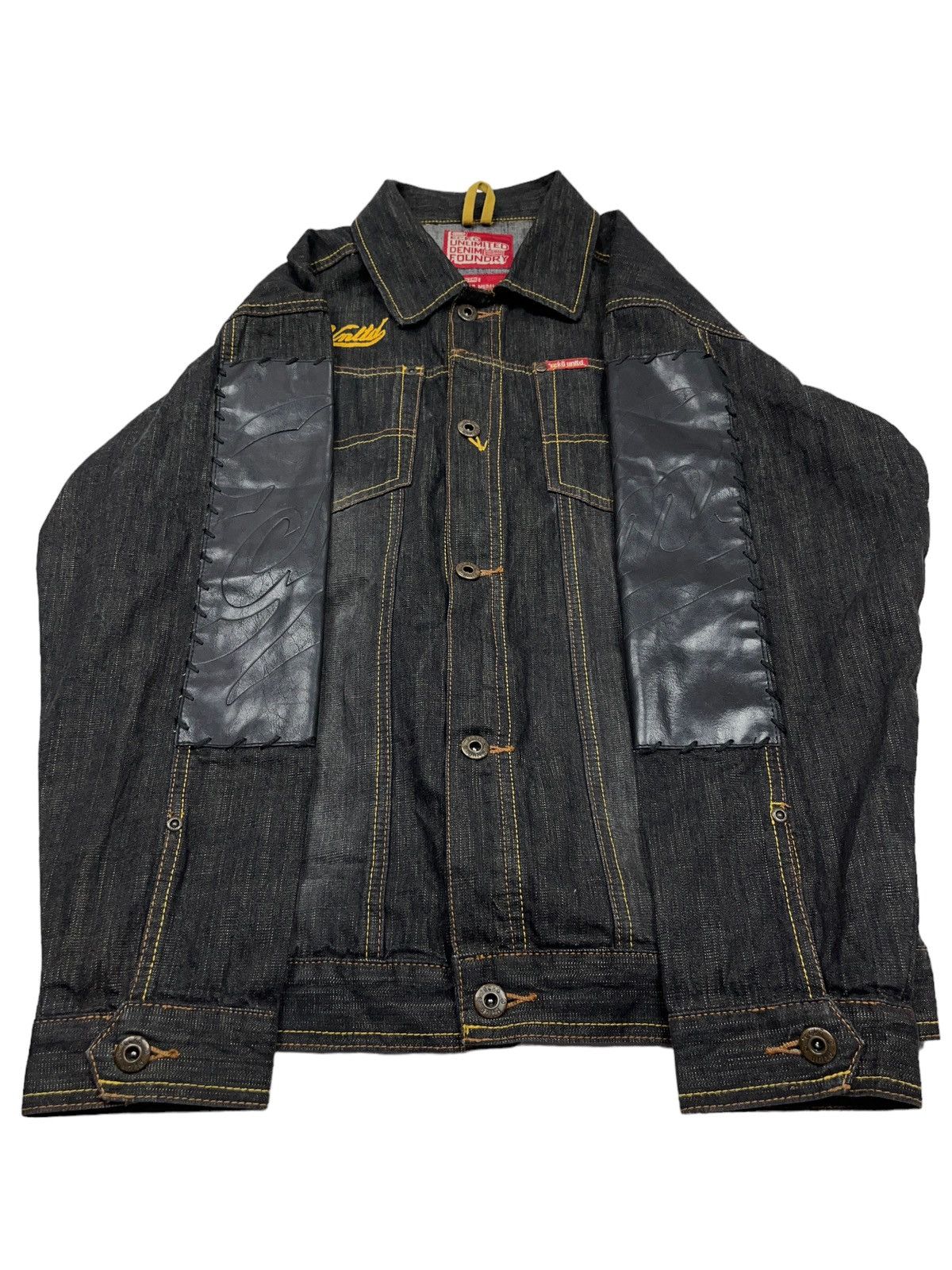 Ecko Unltd. Vintage Ecko Unltd. Denim Jacket Leather Patchwork Rhino Size US S / EU 44-46 / 1 - 11 Thumbnail