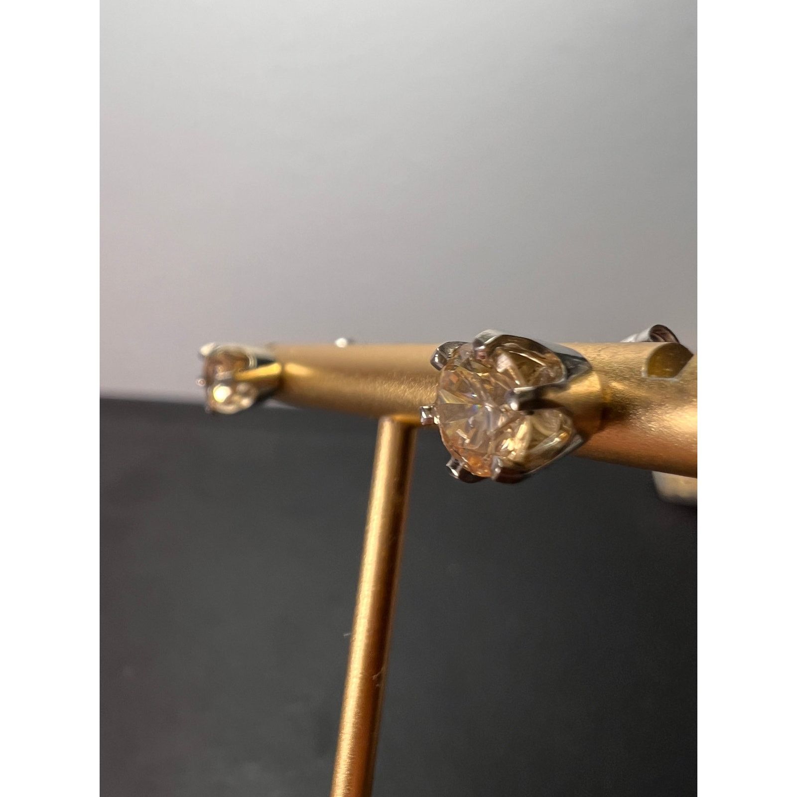 Other 14k white gold champagne CZ stud earrings 6.7mm Size ONE SIZE - 11 Thumbnail