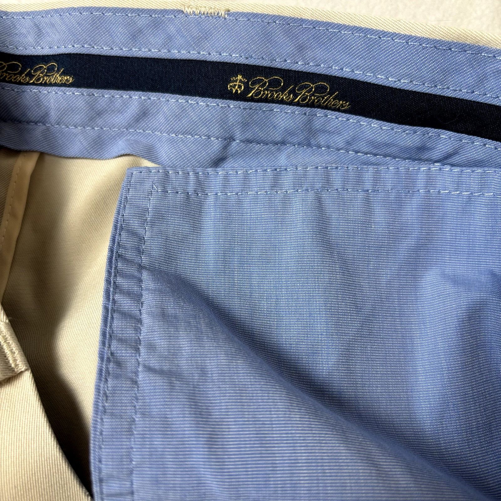 Brooks Brothers Brooks Brothers Men's Size 35x32.5 Tan Cream Cotton Flat Fro Size US 35 - 6 Thumbnail