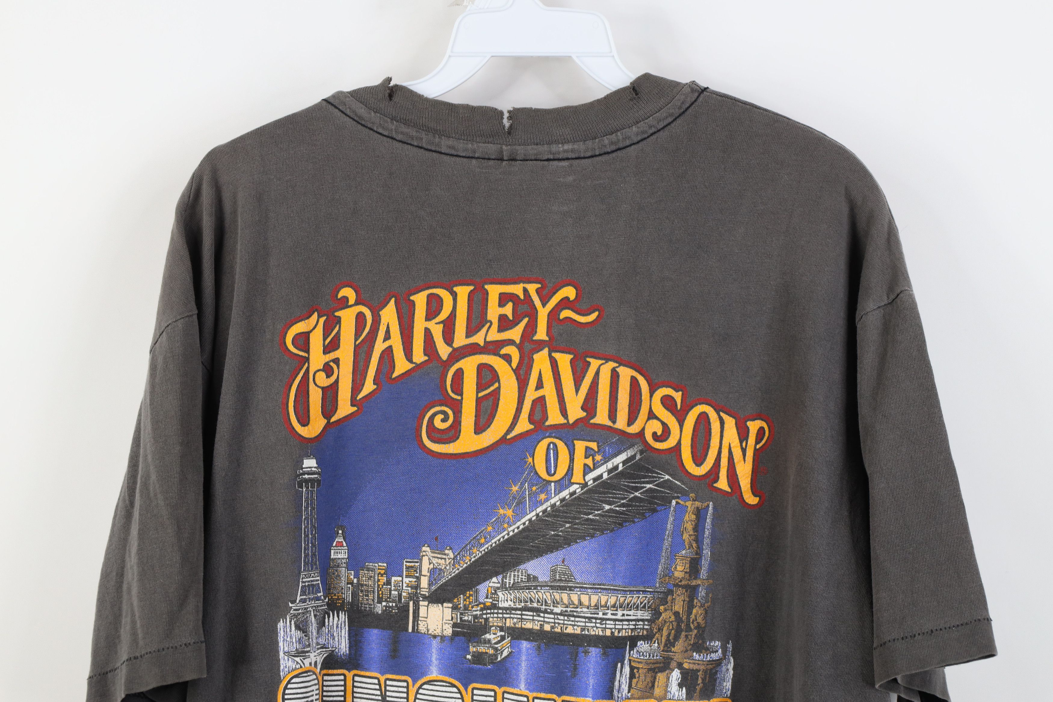 Harley Davidson Vintge 80s Harley Davidson Spell Motorcycle T-Shirt Gray USA Size US XL / EU 56 / 4 - 15 Thumbnail