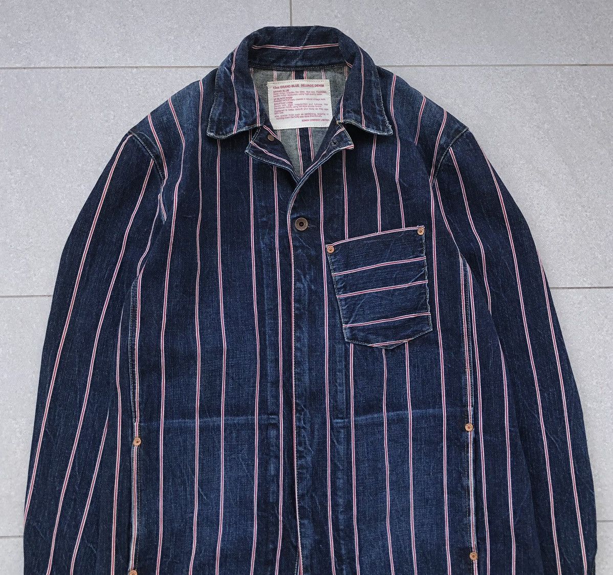 Edwin VTG EDWIN 13oz Grand Blue Selvage Denim Jacket Striped Jeans Size US L / EU 52-54 / 3 - 2 Thumbnail