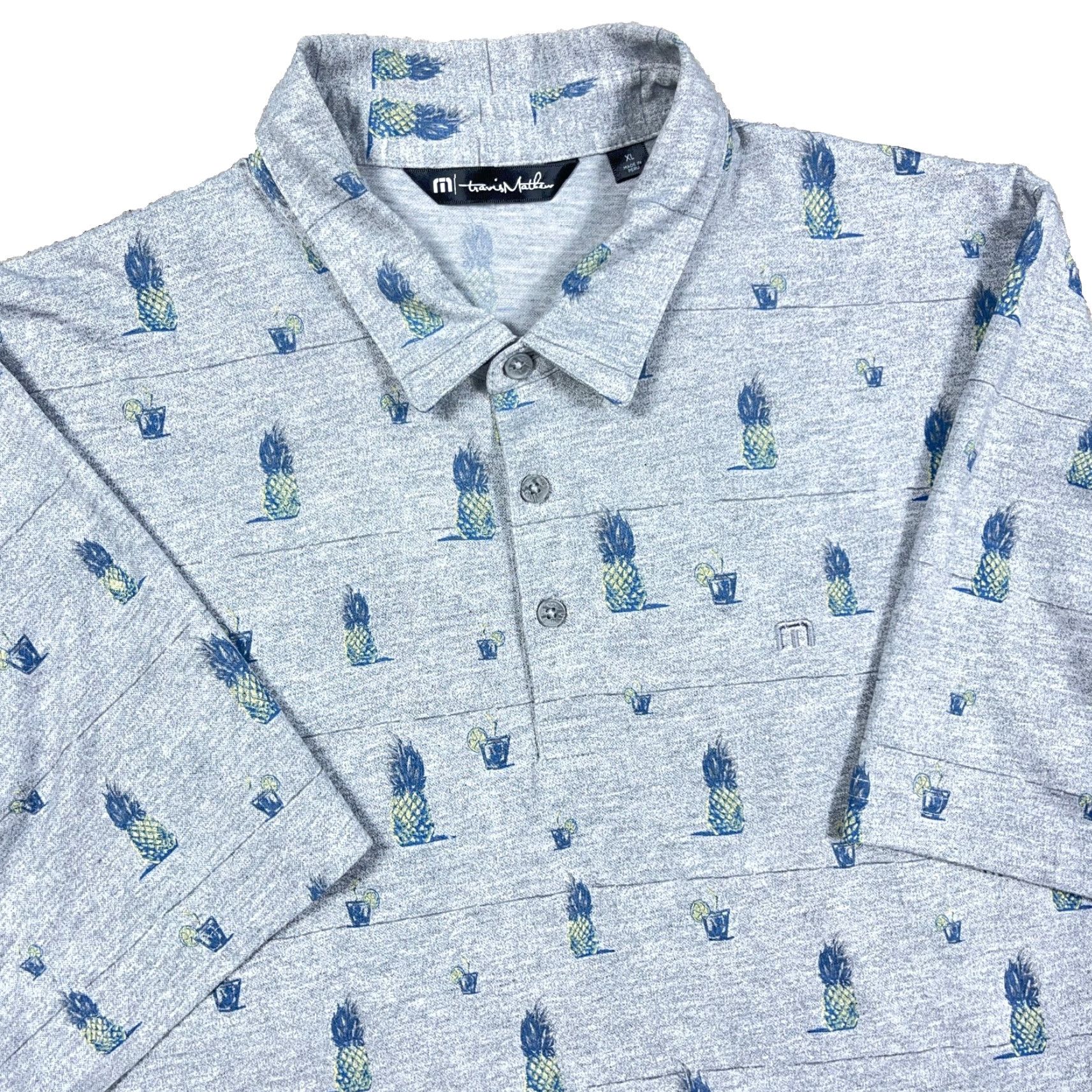 TravisMathew Travis Mathew Polo Shirt Men XL Gray Pineapple Print Performance AOP Adult Golf Shirt Size US XL / EU 56 / 4 - 2 Thumbnail