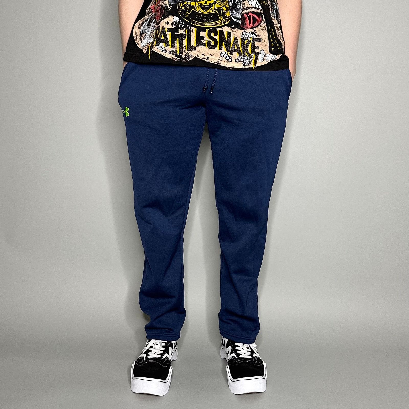 Under Armour Under Armour Sweatpants Navy Blue Polyester Neon Green Logo Size US 32 / EU 48 - 2 Thumbnail