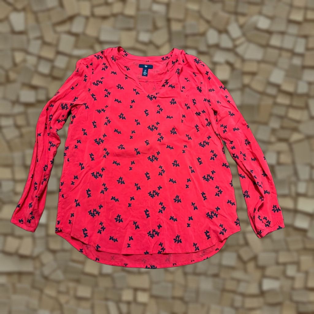 Gap GAP Blouse Women's Size Small Red Black Floral Long Sleeve Shirt V-neck Shirt Size S / US 4 / IT 40 - 1 Thumbnail
