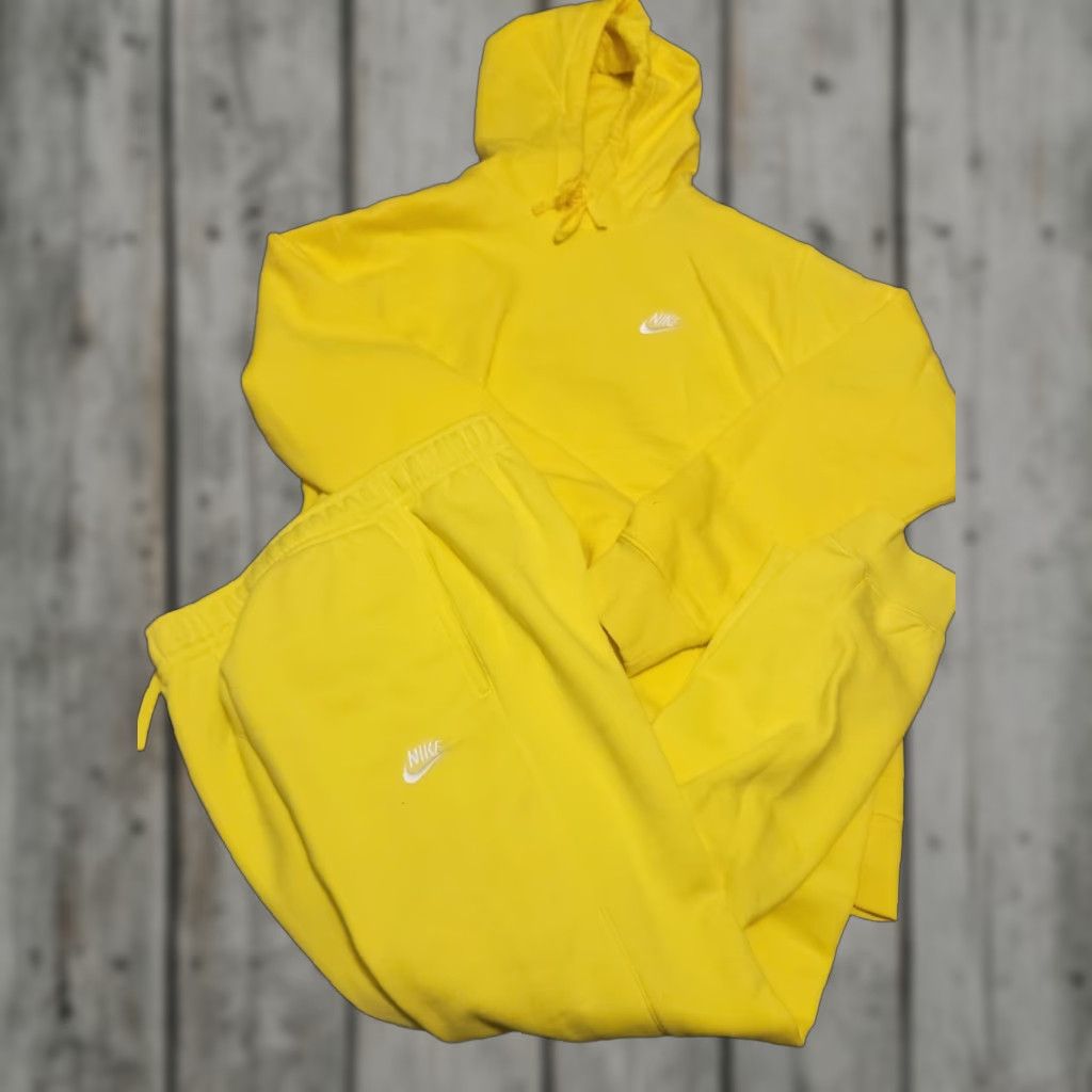 Nike Nike Mens Club Fleece Sweatsuit Tracksuit Set Lightning Yellow Top Lrg Pants Sm Hoodie Logo Activewear Casual Travel Athletic 2 Piece Stuff? Size 42R - 1 Thumbnail