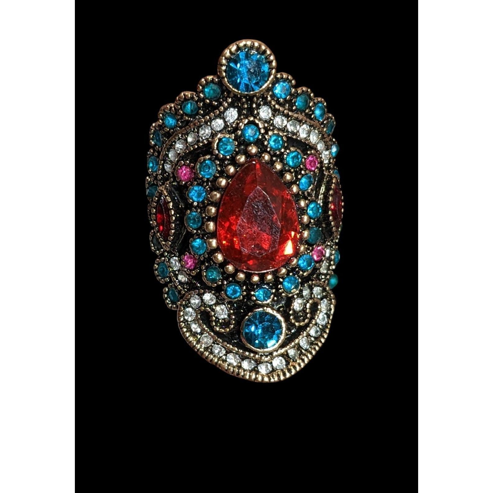 Other Bohemian Glam Red And Blue Gemmed Cocktail Ring Size ONE SIZE - 2 Thumbnail