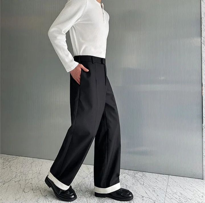 Japanese Brand Wide Leg Suit Pants Mens Cuffed Hidden Buckle Size US 31 - 2 Thumbnail