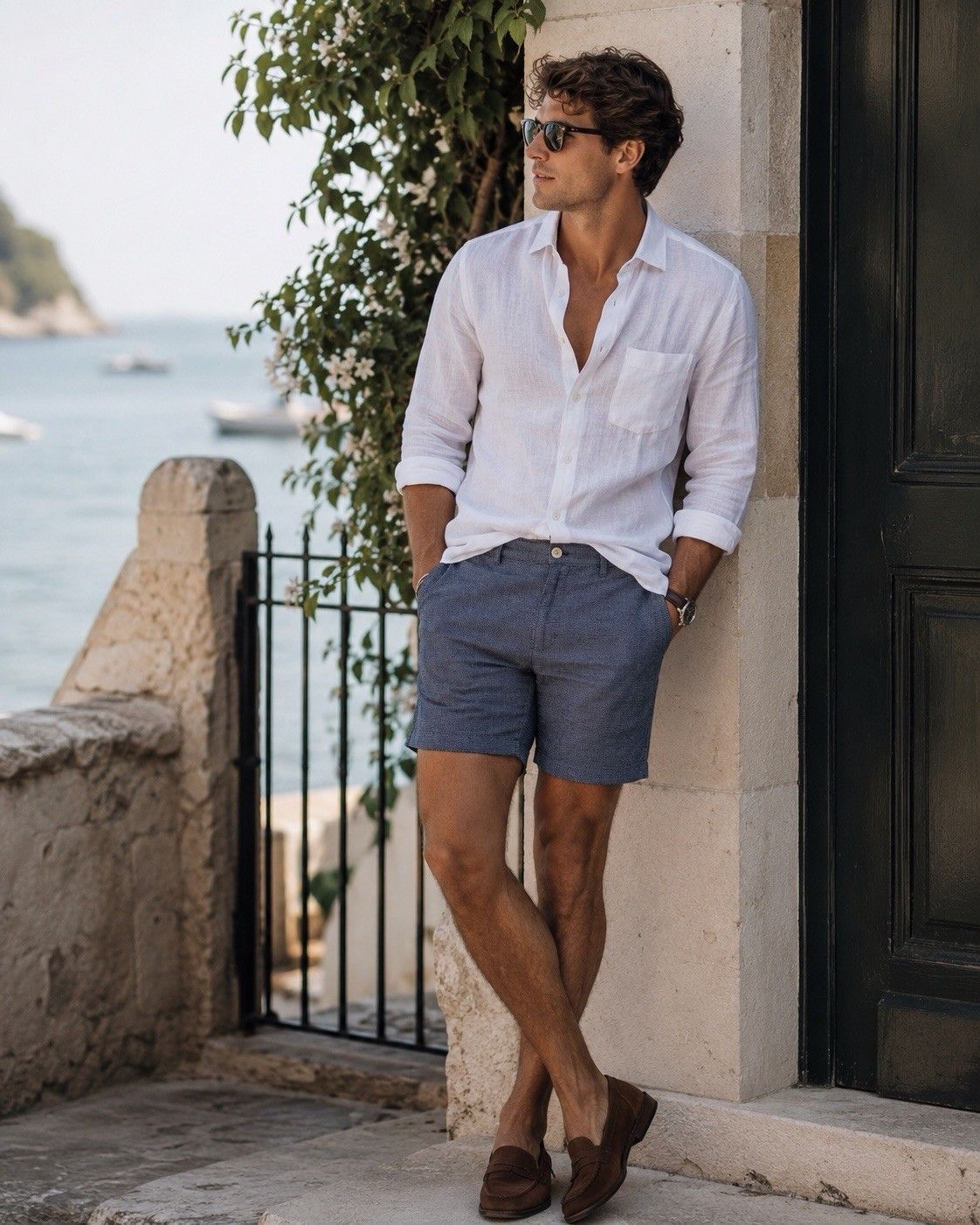 Wax London Wax London Men’s Textured Cotton Shorts Blue White Patterned Size US 38 / EU 54 - 1 Thumbnail