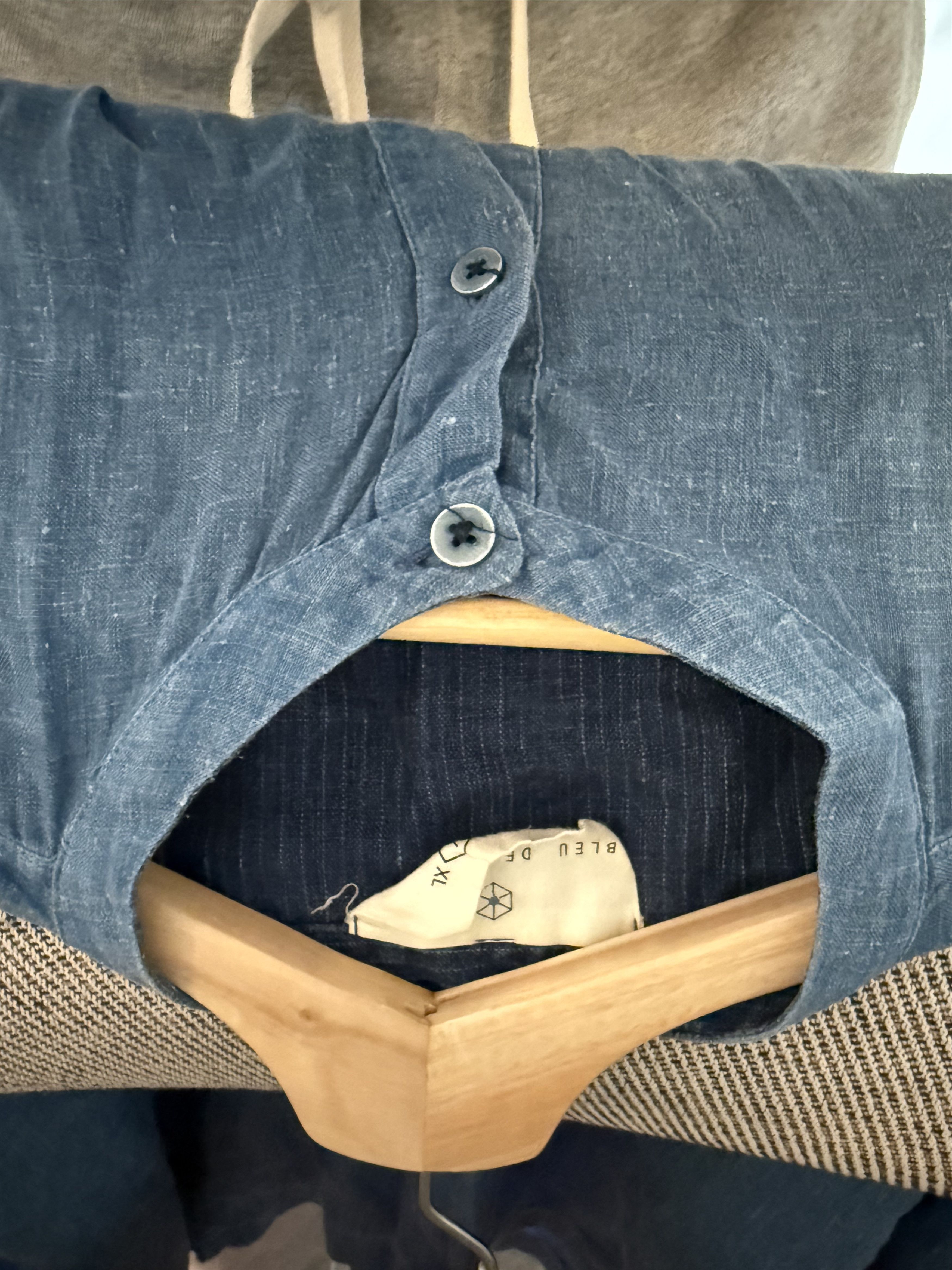 Other Bleu de Cocagne Atelier Indigo Linen Band Collar Shirt Size US L / EU 52-54 / 3 - 6 Thumbnail