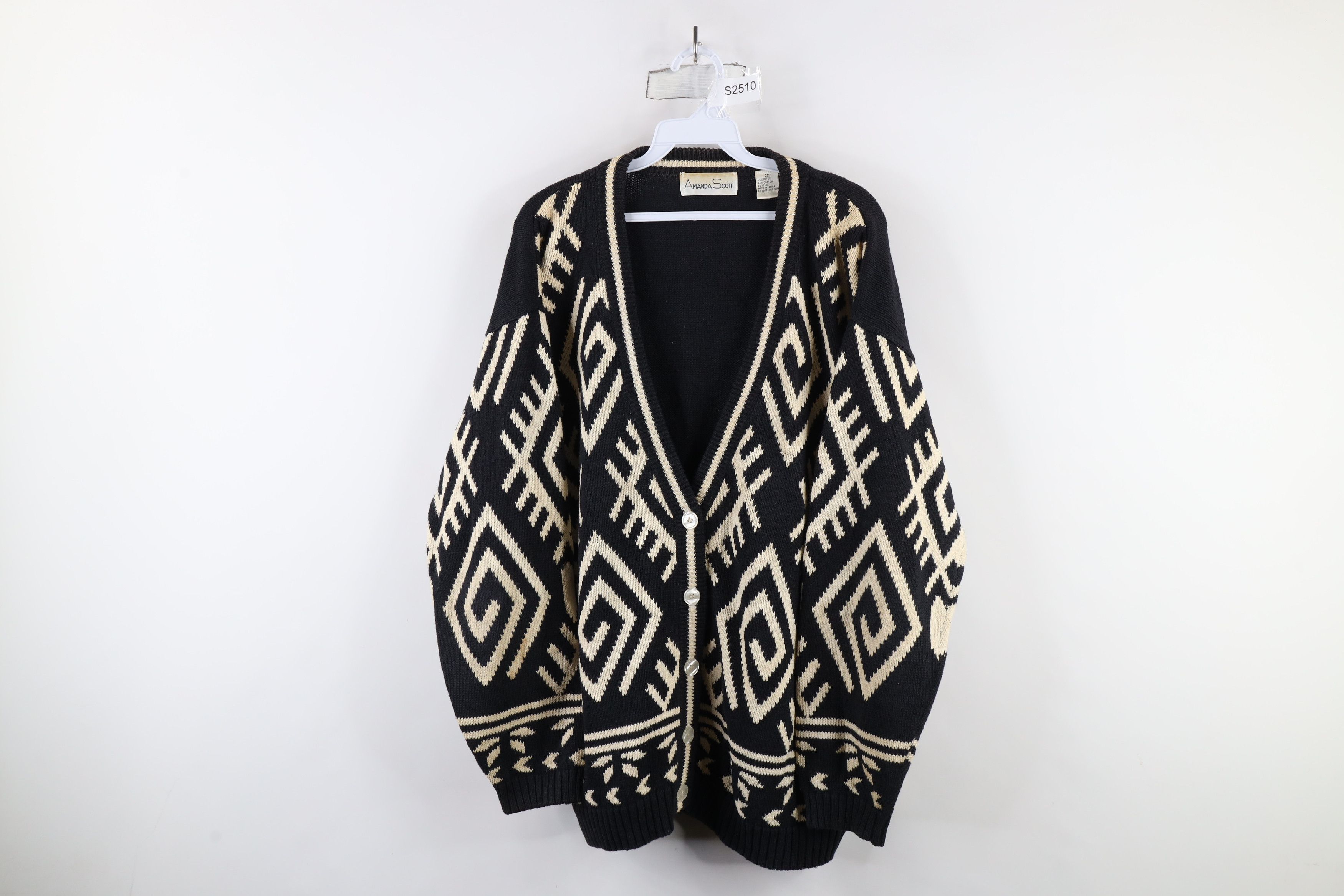 Vintage Vintage 90s Streetwear Geometric Knit Cardigan Sweater Size XXL / US 16-18 / IT 52-54 - 1 Thumbnail