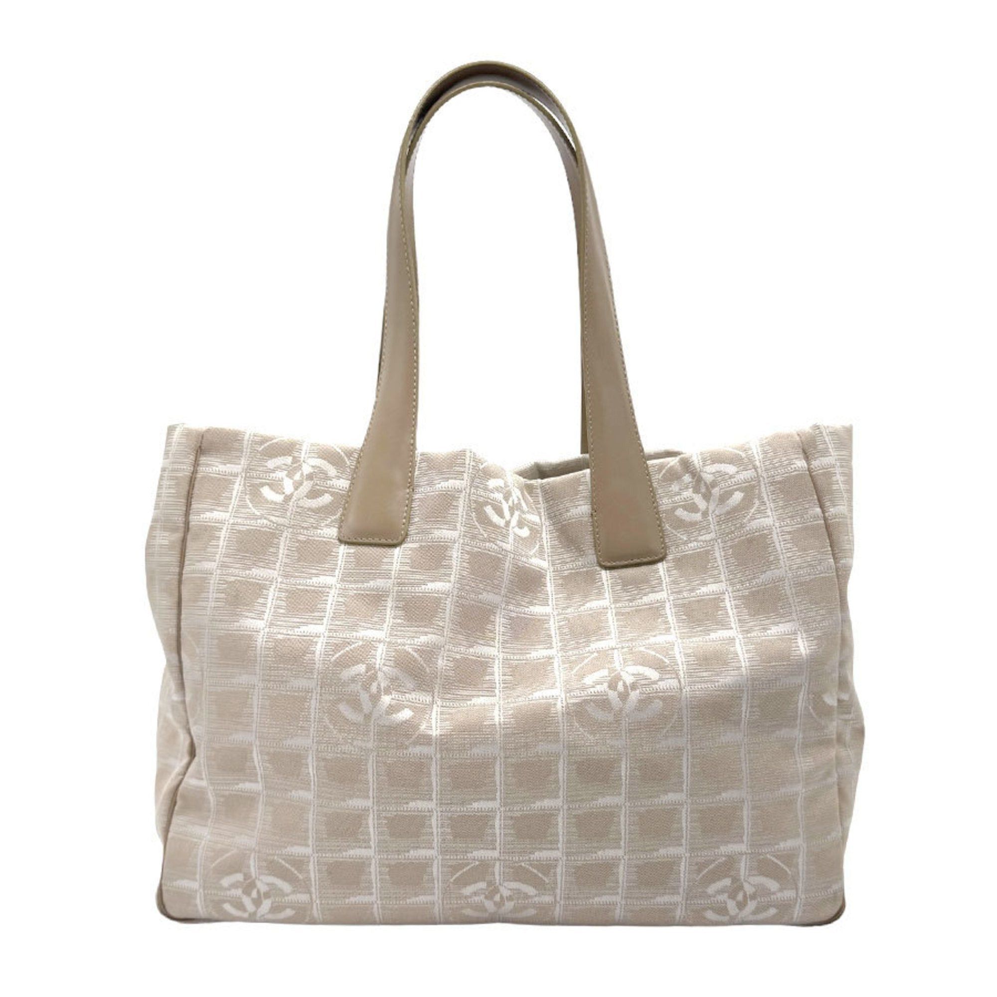 image of Chanel Handbag New Travel Line Nylon Jacquard Beige Women's Z1012 in White
