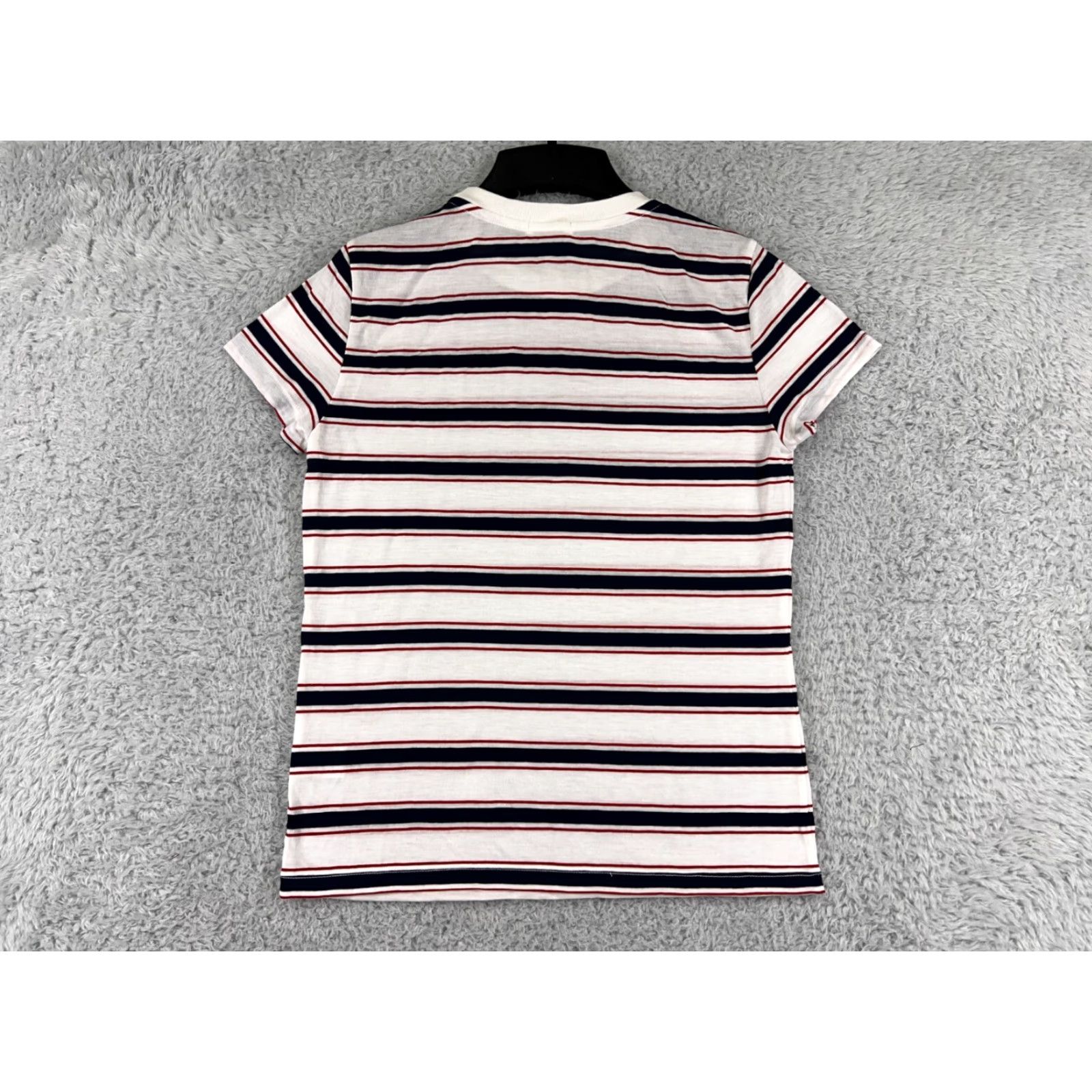 Vintage La Made Shirt Womens Small Red White Blue Striped Short Sleeve Polyester Blend Shirt Adult Small Red White Blue Striped Casual Women's T-Shirt Size S / US 4 / IT 40 - 2 Thumbnail