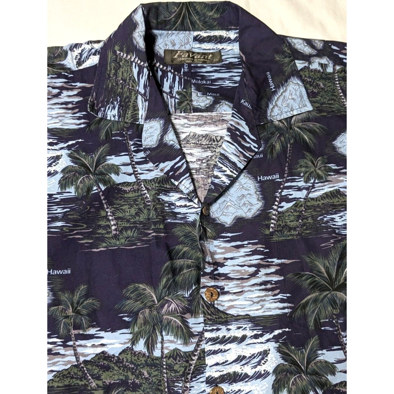 Vintage FAVANT Men XL Blue Floral 100% Cotton Hawaii Map Print Hawaiian Camp Shirt Size US XL / EU 56 / 4 - 3 Thumbnail
