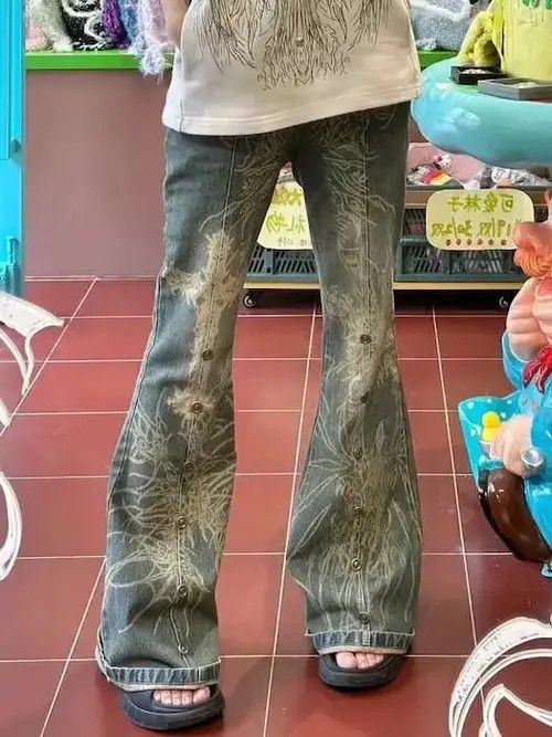Designer washed jeans with print and flares Size US 30 / EU 46 - 1 Thumbnail