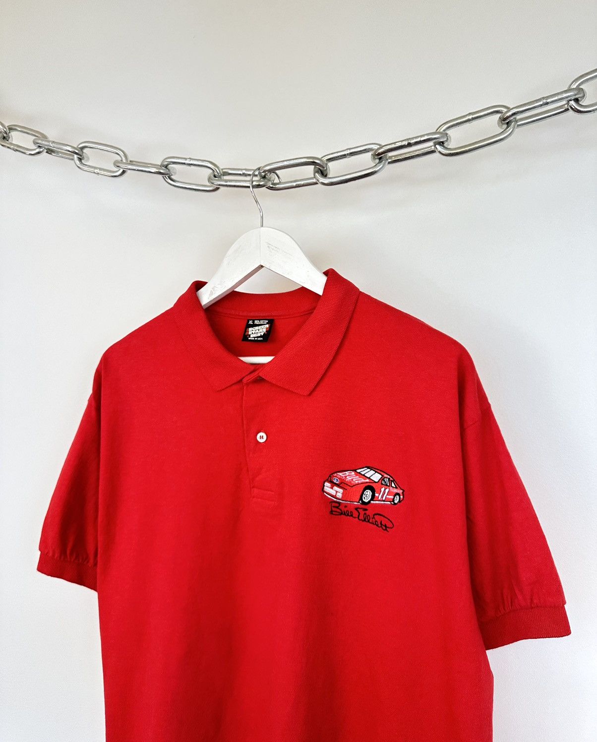 NASCAR Vintage 80s Bill Elliott NASCAR Made In USA Racing Polo Tee Size US XL / EU 56 / 4 - 3 Thumbnail