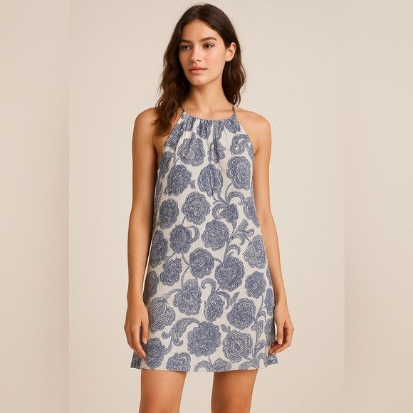Mango MNG Collection Silk Blue Floral Halter Dress - Size S Size S / US 4 / IT 40 - 1 Thumbnail