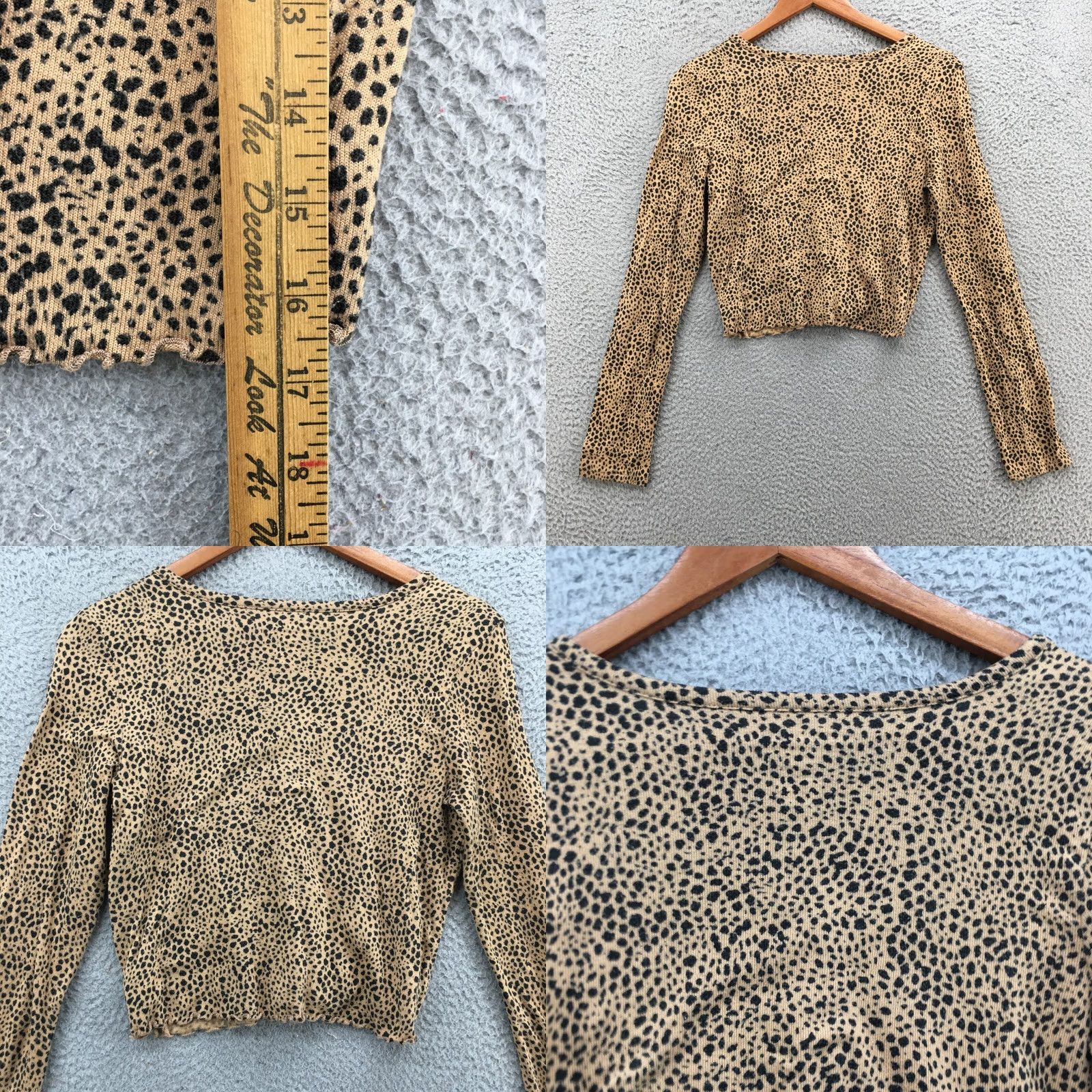 American Eagle Outfitters American Eagle Cropped Button-Up Knit Top Womens S Brown Long Sleeve Polka Dot Shirt Size S / US 4 / IT 40 - 8 Thumbnail