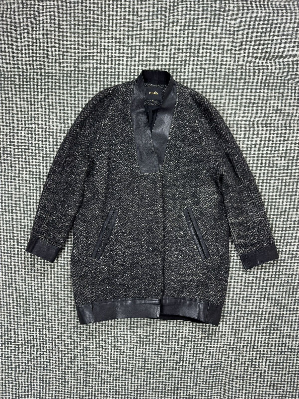 Maje Maje dick wool mohair leather long bomber jacket oversized Size XS / US 0-2 / IT 36-38 - 1 Thumbnail