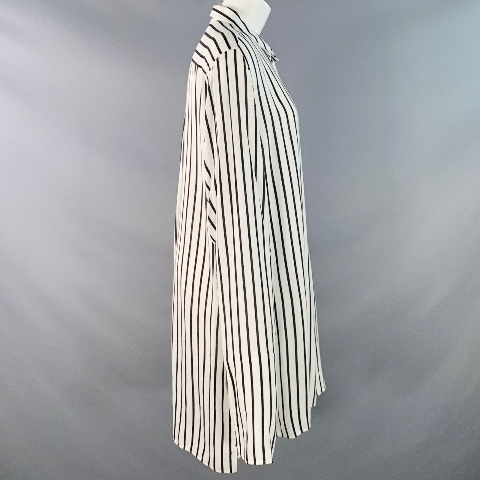 McQ Alexander McQueen L Black White Viscose Stripe Tunic Shirt Size L / US 10 / IT 46 - 3 Thumbnail