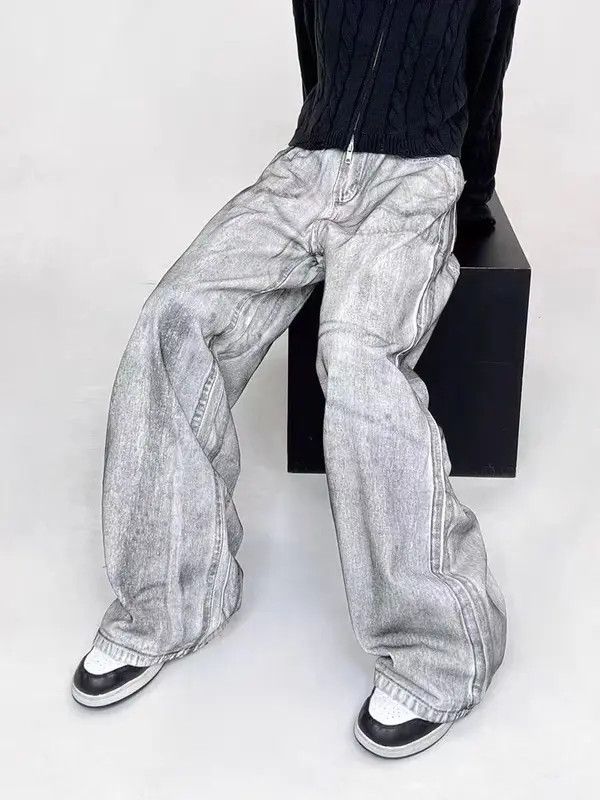 Japanese Brand VIBE High street tie-dye washed dirty white baggy jeans Size US 34 / EU 50 - 6 Thumbnail