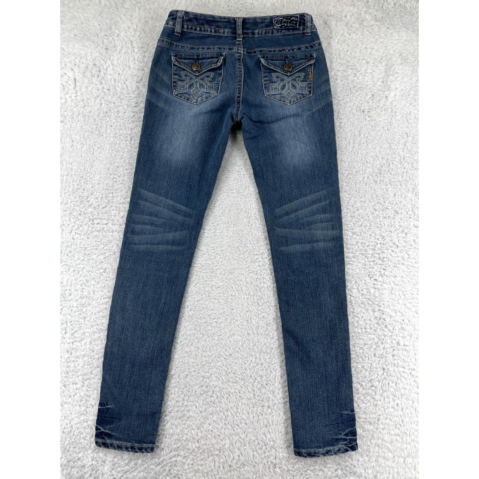 Vintage Ten 25 Womens Jeans 3 Blue Denim Skinny Tapered Cotton Blend Embroidered Size 26" / US 2 / IT 38 - 2 Thumbnail
