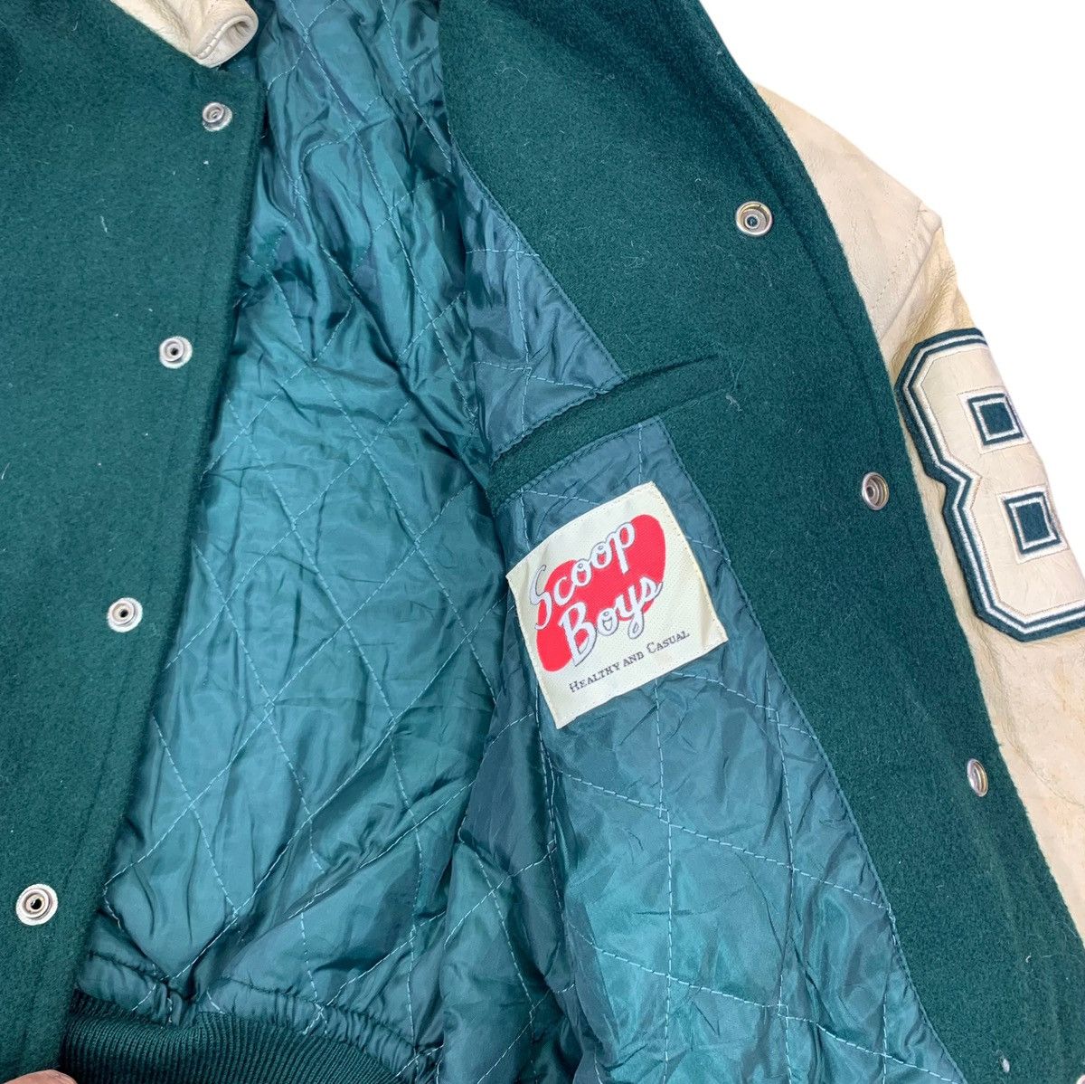 Other VINTAGE SCOOP BOYS VARSITY LEATHER BOMBER JACKET HOODIE Size US M / EU 48-50 / 2 - 8 Thumbnail