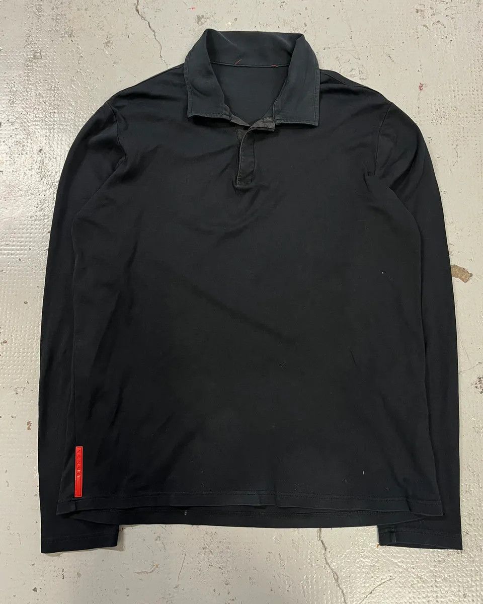 Prada Prada Linea Rossa Gray Red Tab Long Sleeve Polo Shirt | Grailed