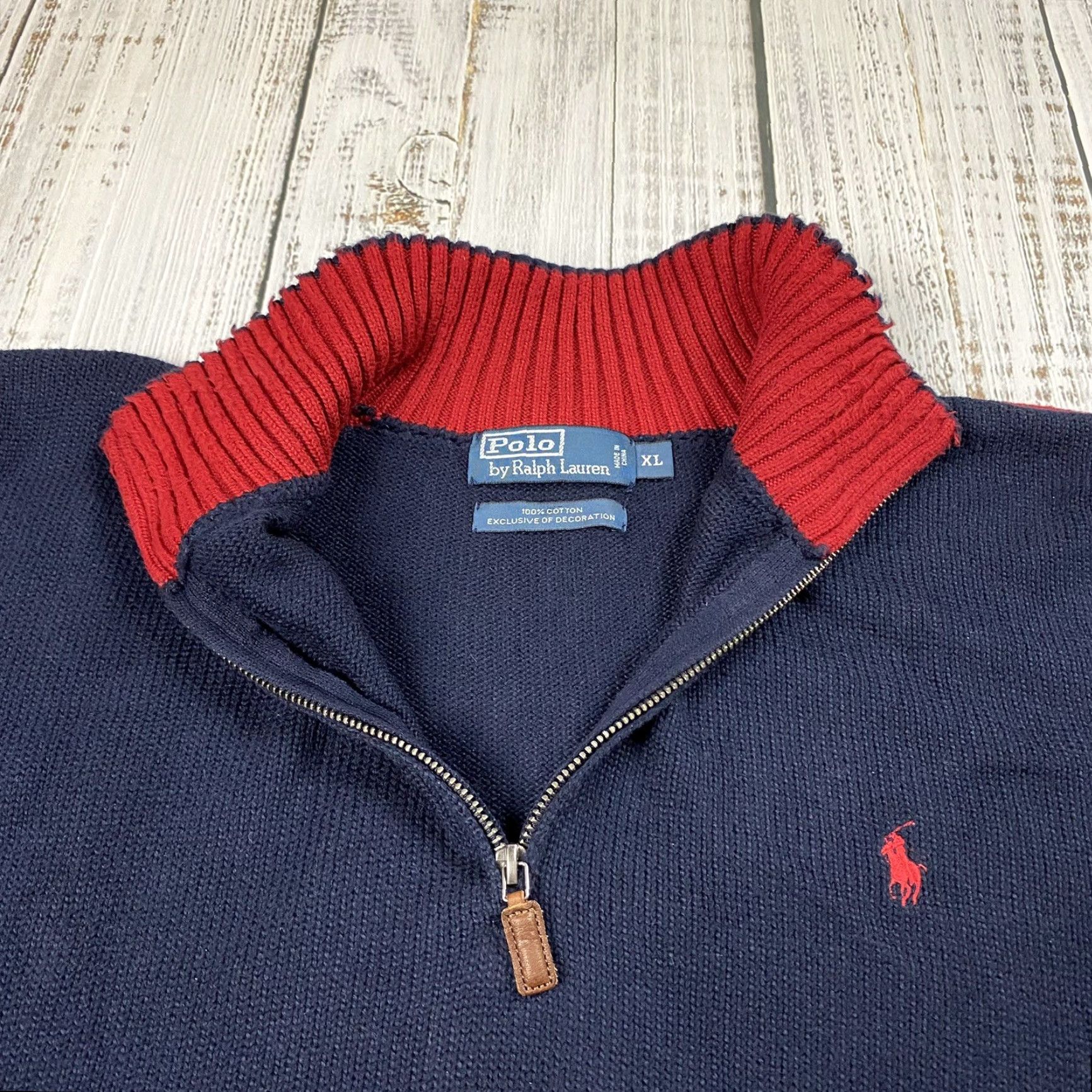 Polo Ralph Lauren VINTAGE Polo Ralph Lauren Sweater Shirt Men XL 100% Cotton 1/4 Zip Mockneck Striped Blue Red Knit Classic Mens 90s Era Size US XL / EU 56 / 4 - 4 Thumbnail