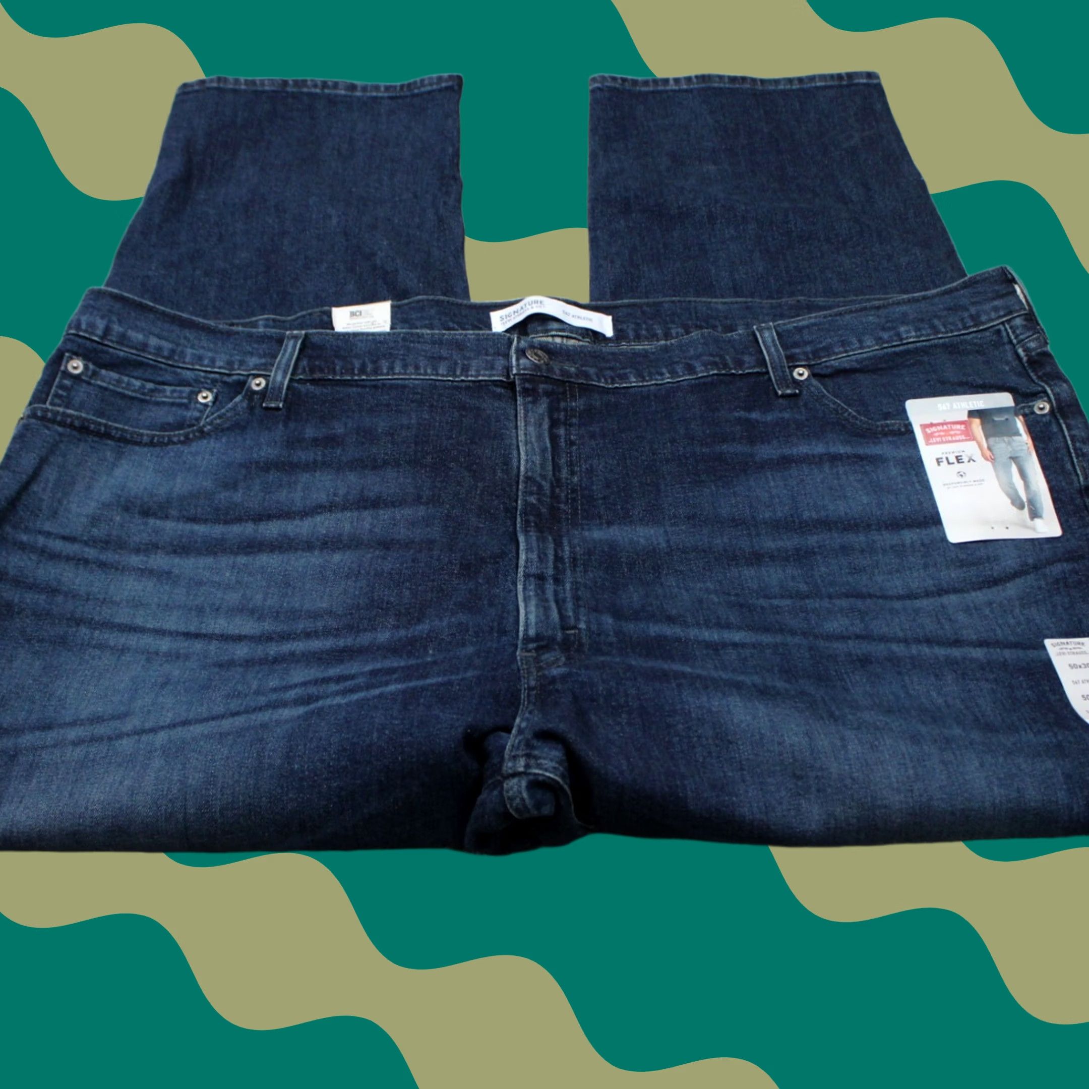 Levi's Signature by Levi Strauss Jeans Mens 50x30 Blue Athletic Premium Flex 5-Pocket Denim Jeans Straight Size US 34 / EU 50 - 1 Thumbnail
