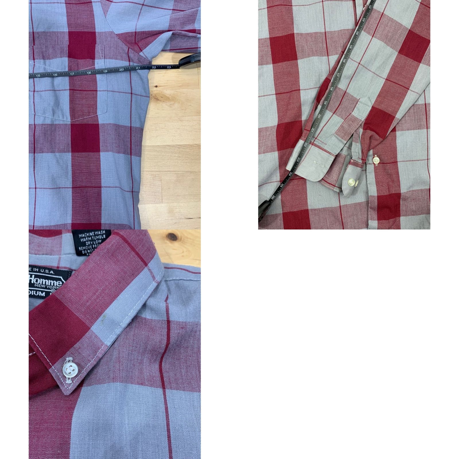 Vintage VINTAGE BonHomme Shirt Men's M 90s Red/Gray Geometric Button Down Collar Long Sleeve Made in USA #1844 Size US M / EU 48-50 / 2 - 8 Thumbnail
