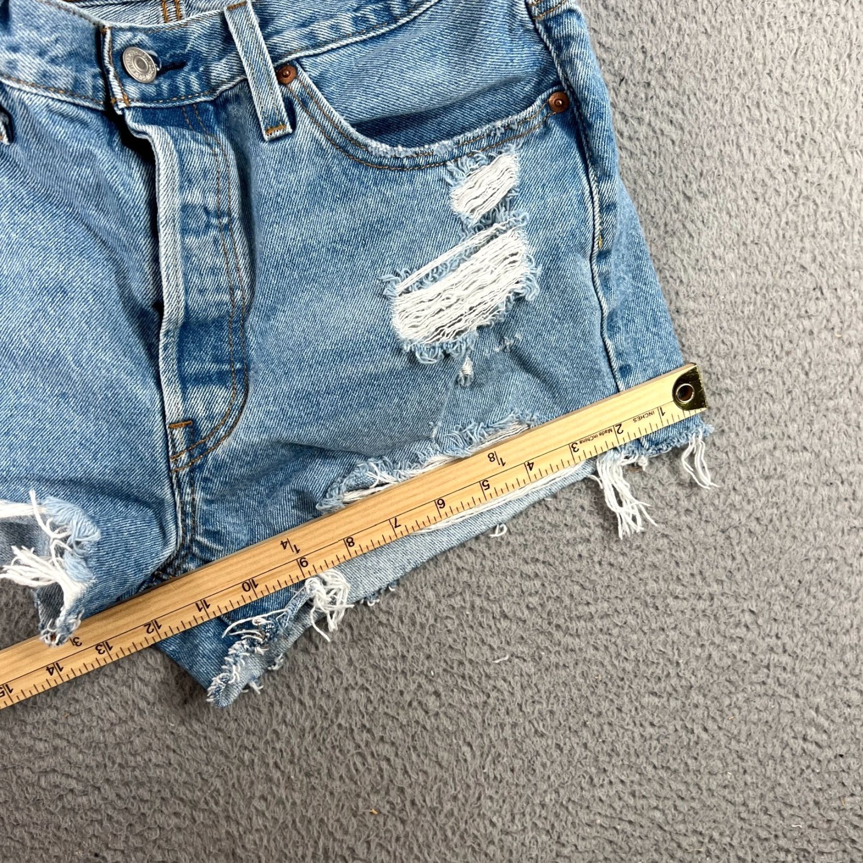 Levi's Levi's 501 Women's Blue Distressed Denim Cut Off Frayed Shorts Button-Fly W29 Size 29" - 2 Thumbnail
