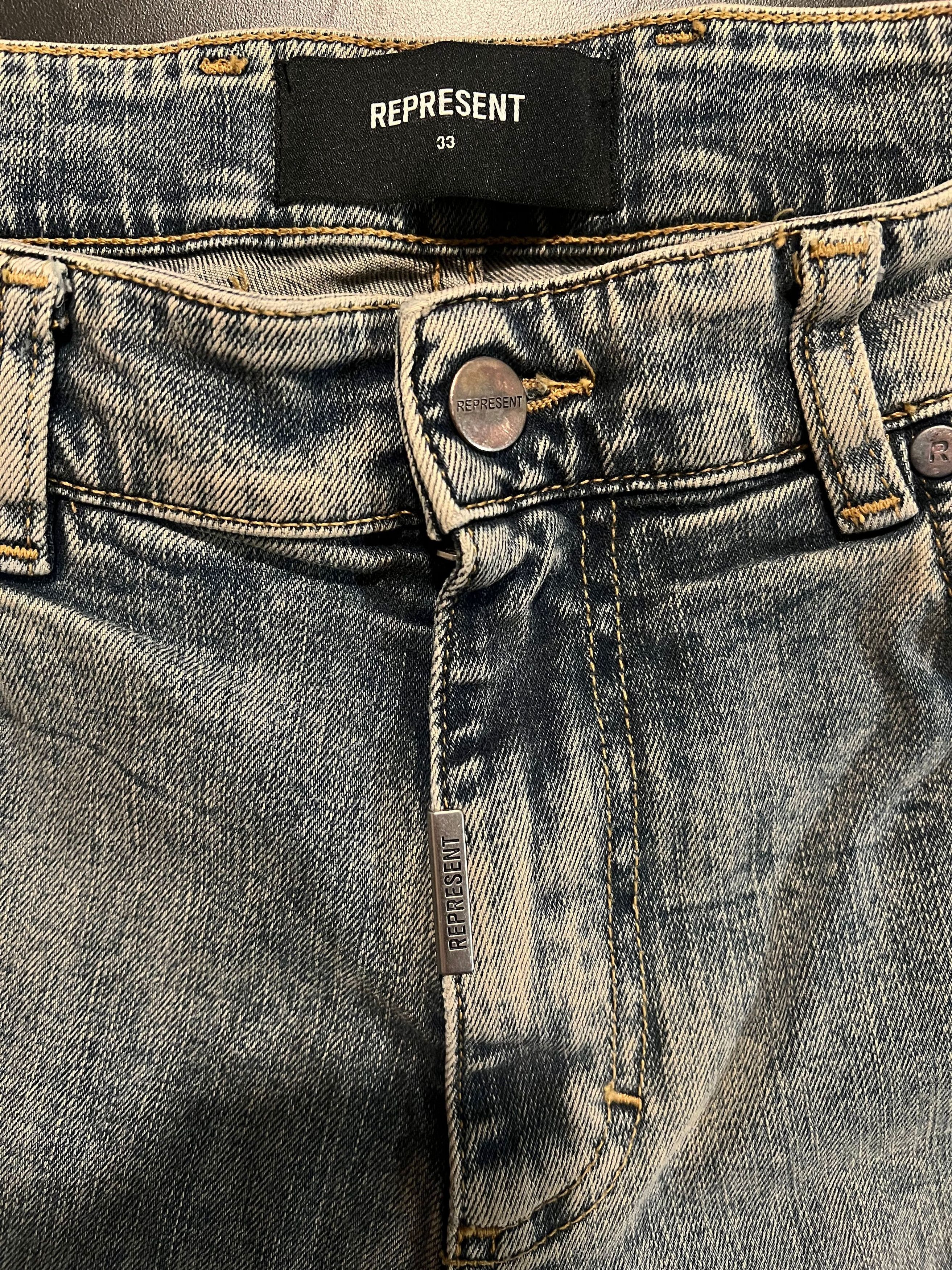 Represent Clo. Represent Clo Blue Cream Denim Jeans Size 33 Waist Size US 33 - 2 Thumbnail